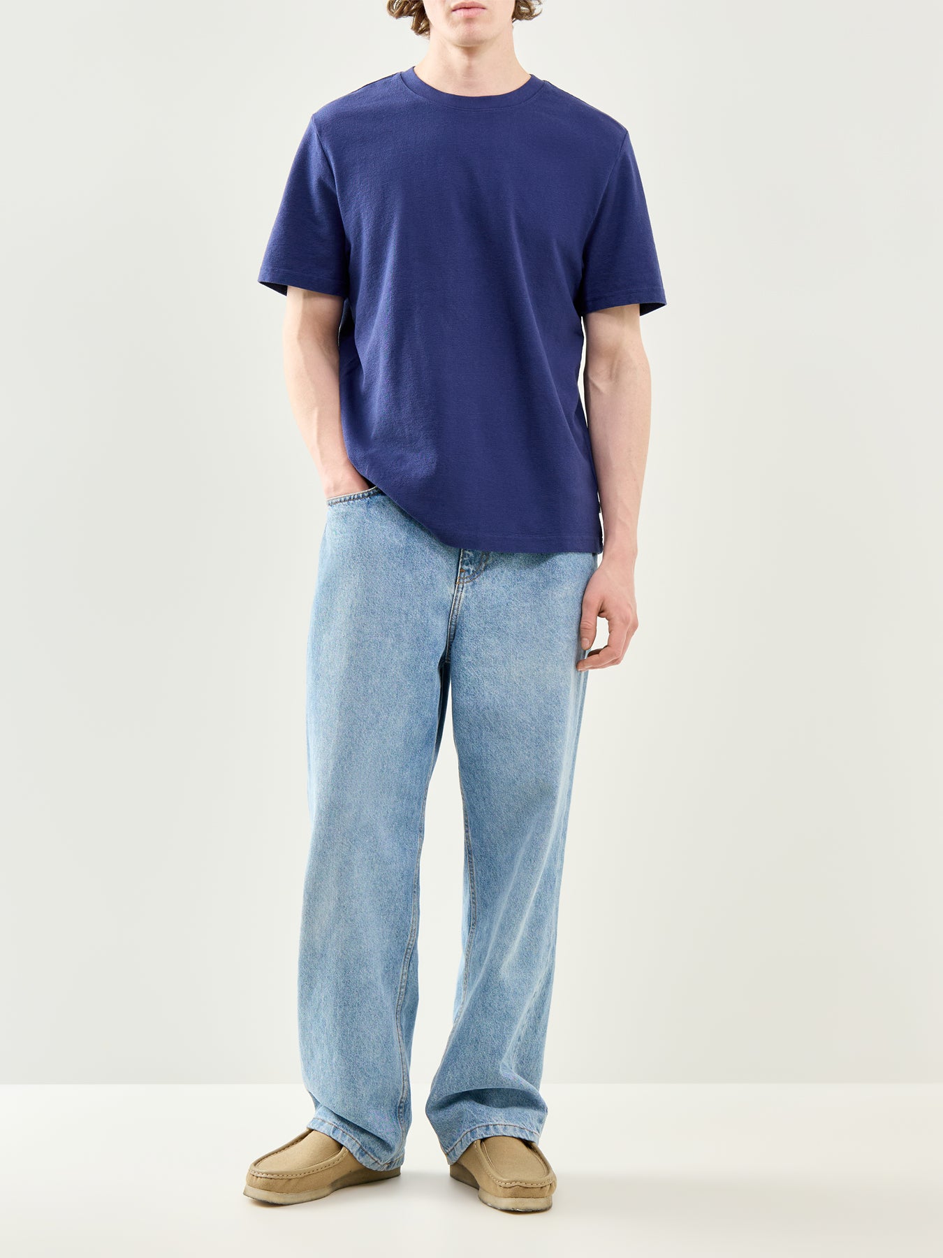 Textured Organic Cotton T-Shirt Blue