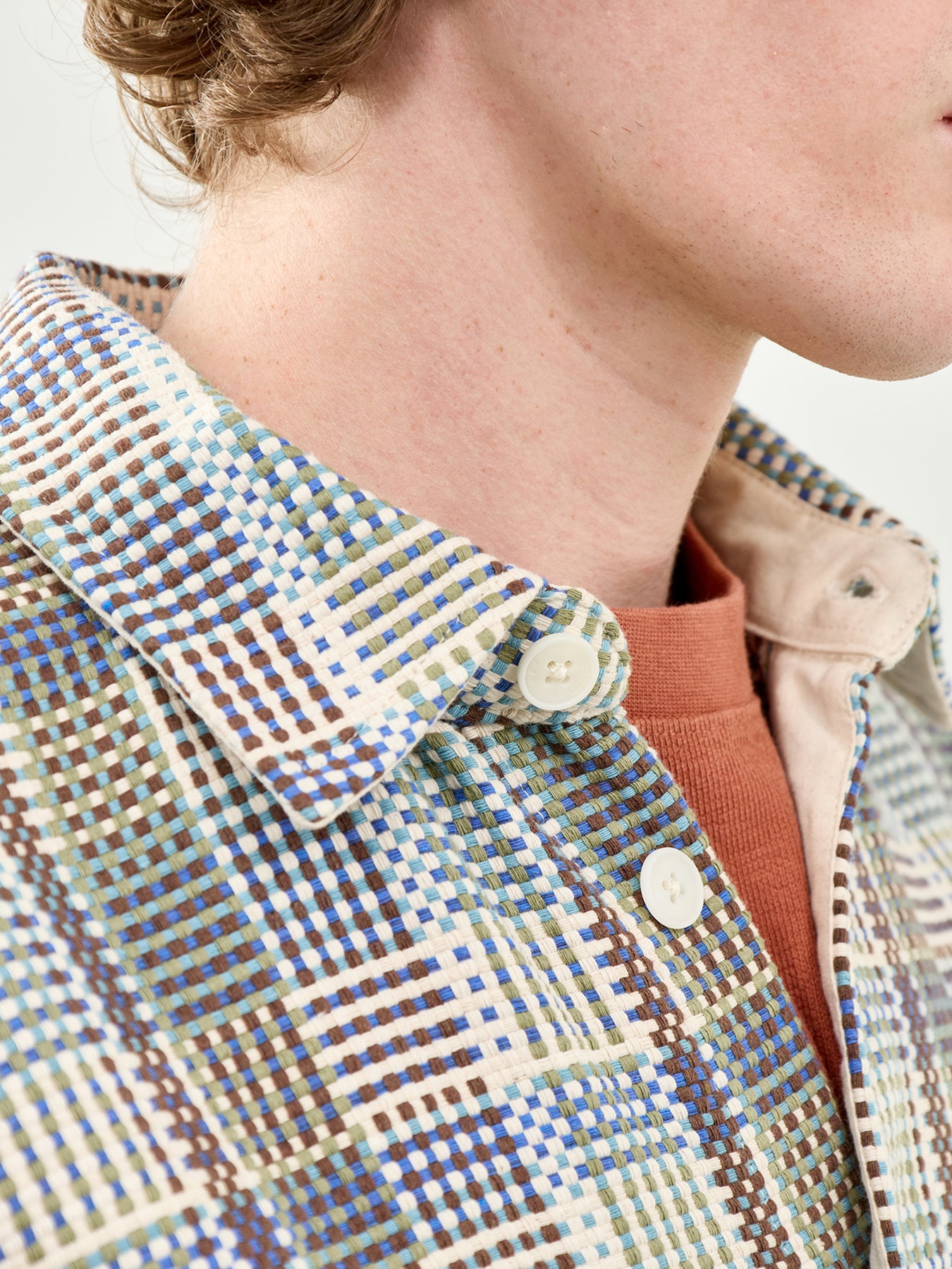 Whiting Basket Weave Overshirt Blue Green