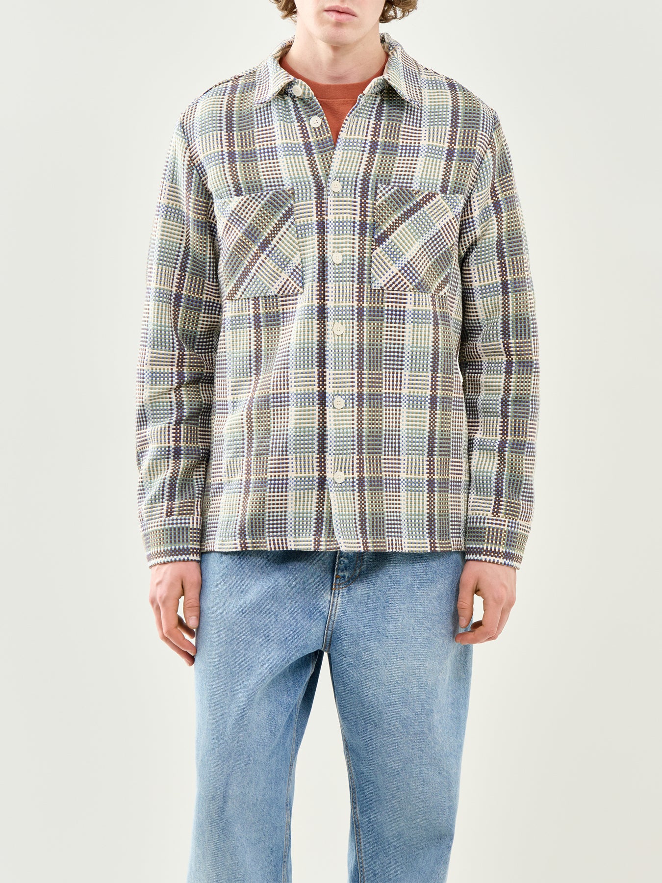 Whiting Basket Weave Overshirt Blue Green