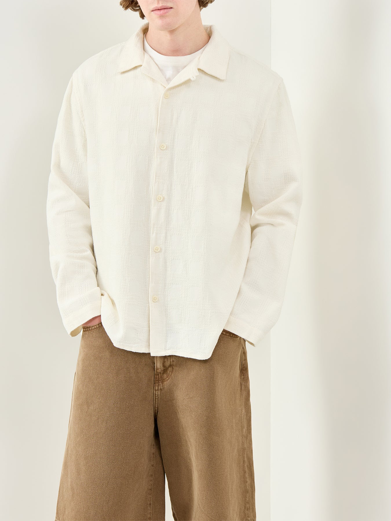 Dobby Check Long Sleeve Shirt White