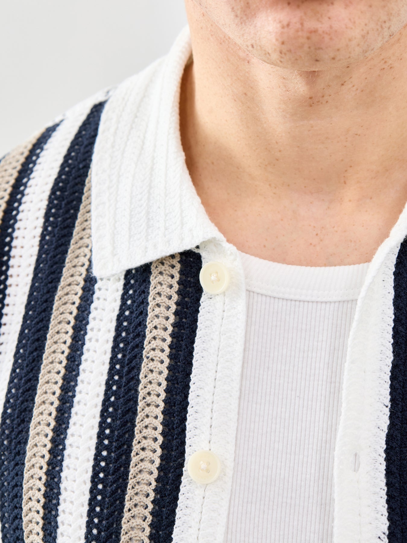 Porto Stripe Crochet Polo Shirt Multi