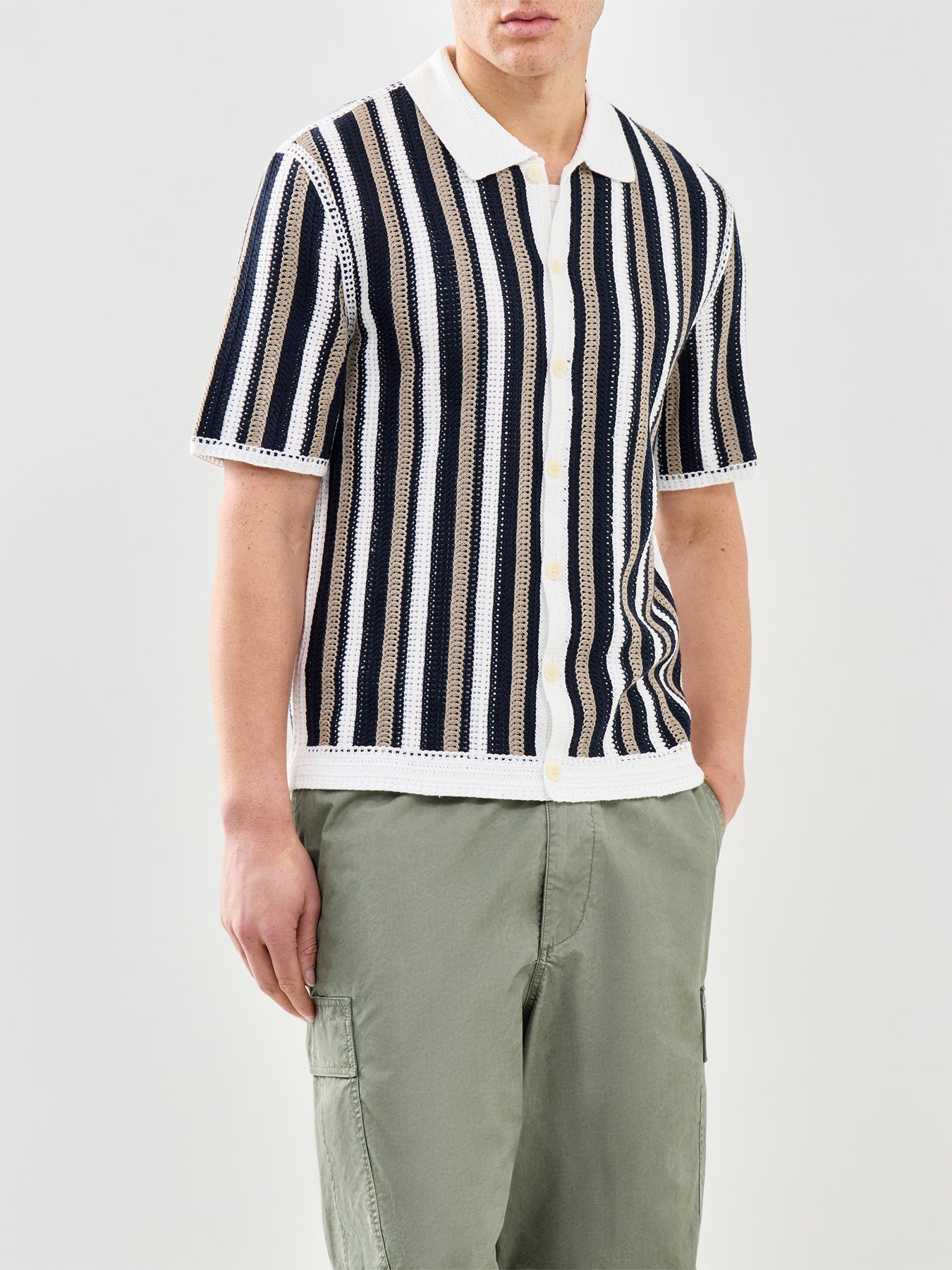 Porto Stripe Crochet Polo Shirt Multi