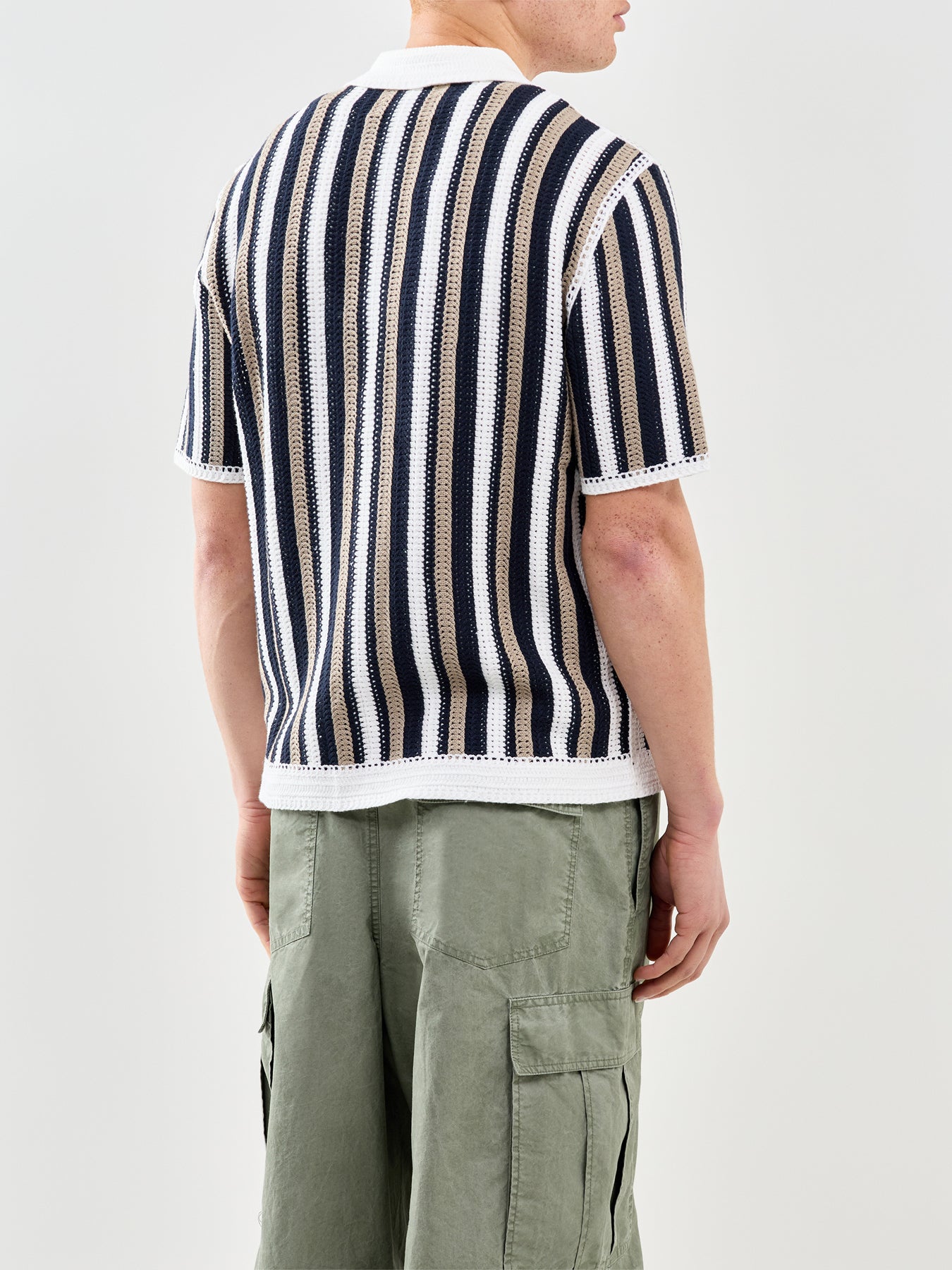 Porto Stripe Crochet Polo Shirt Multi