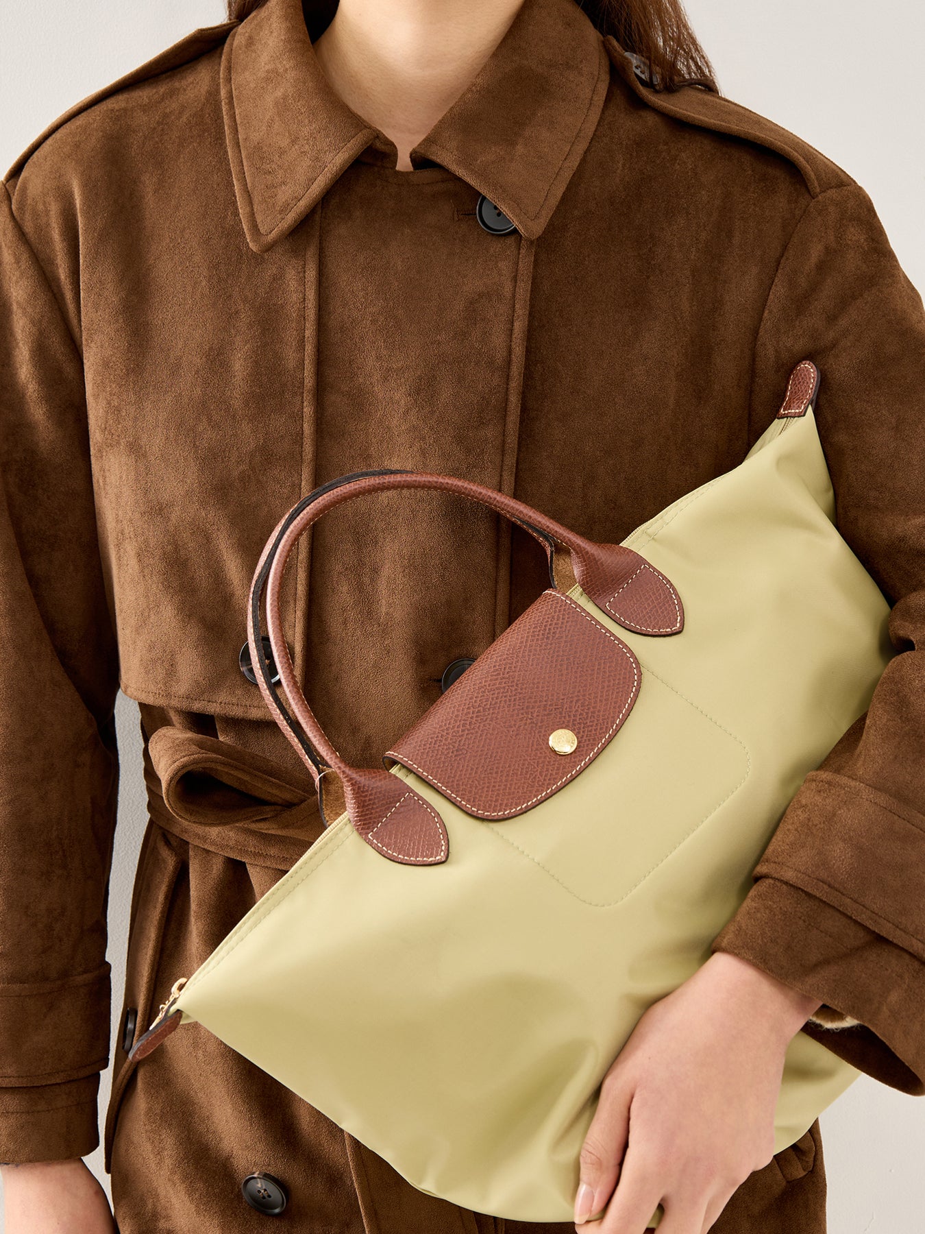 Le Pliage Medium Nylon Handbag Pistachio