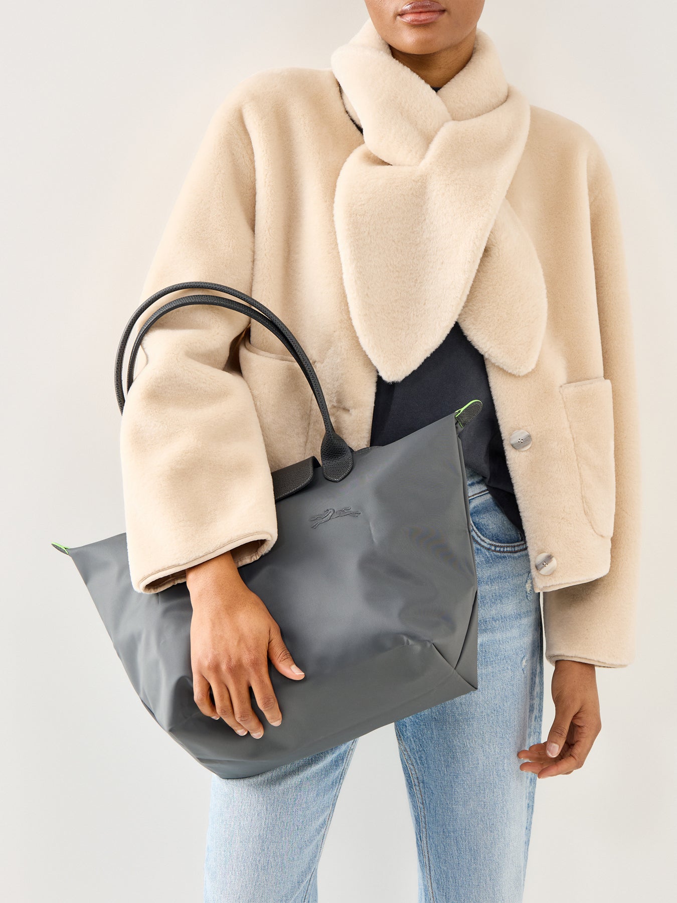 Le Pliage Green Large Nylon Tote Bag Graphite