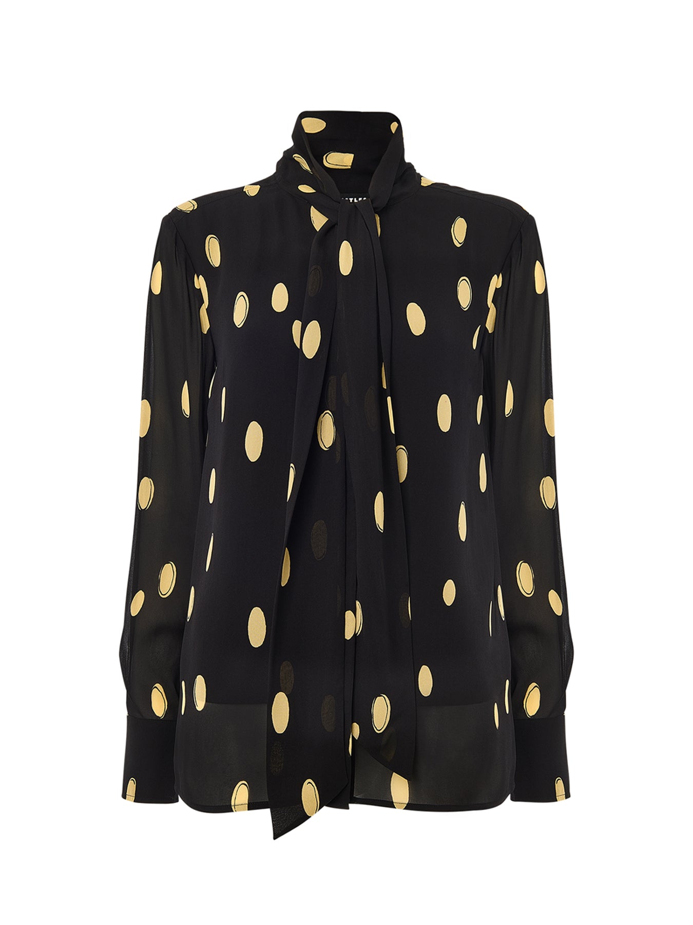 Abstract Spot Tie Neck Blouse Black