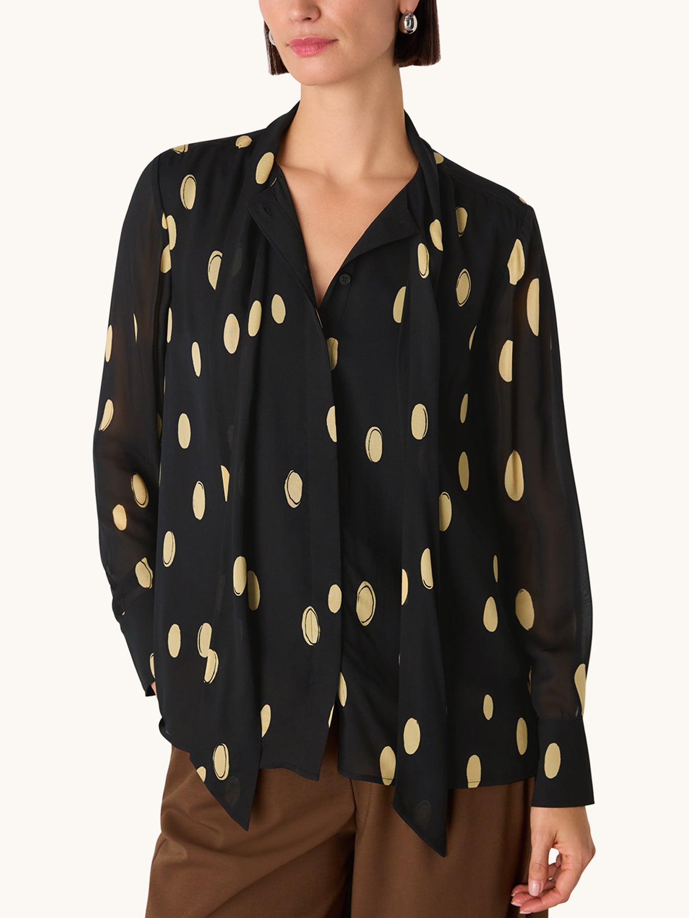 Abstract Spot Tie Neck Blouse Black