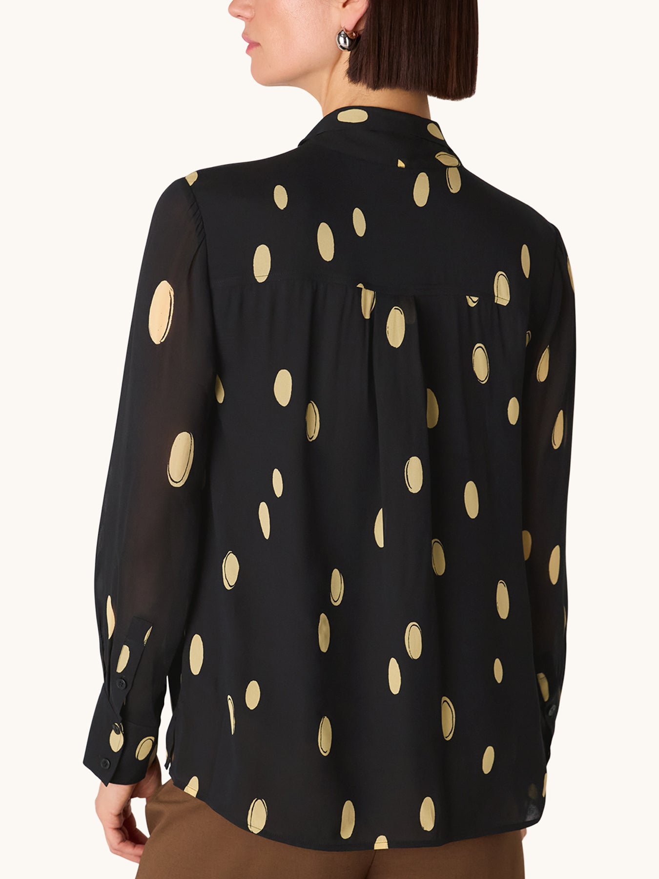 Abstract Spot Tie Neck Blouse Black