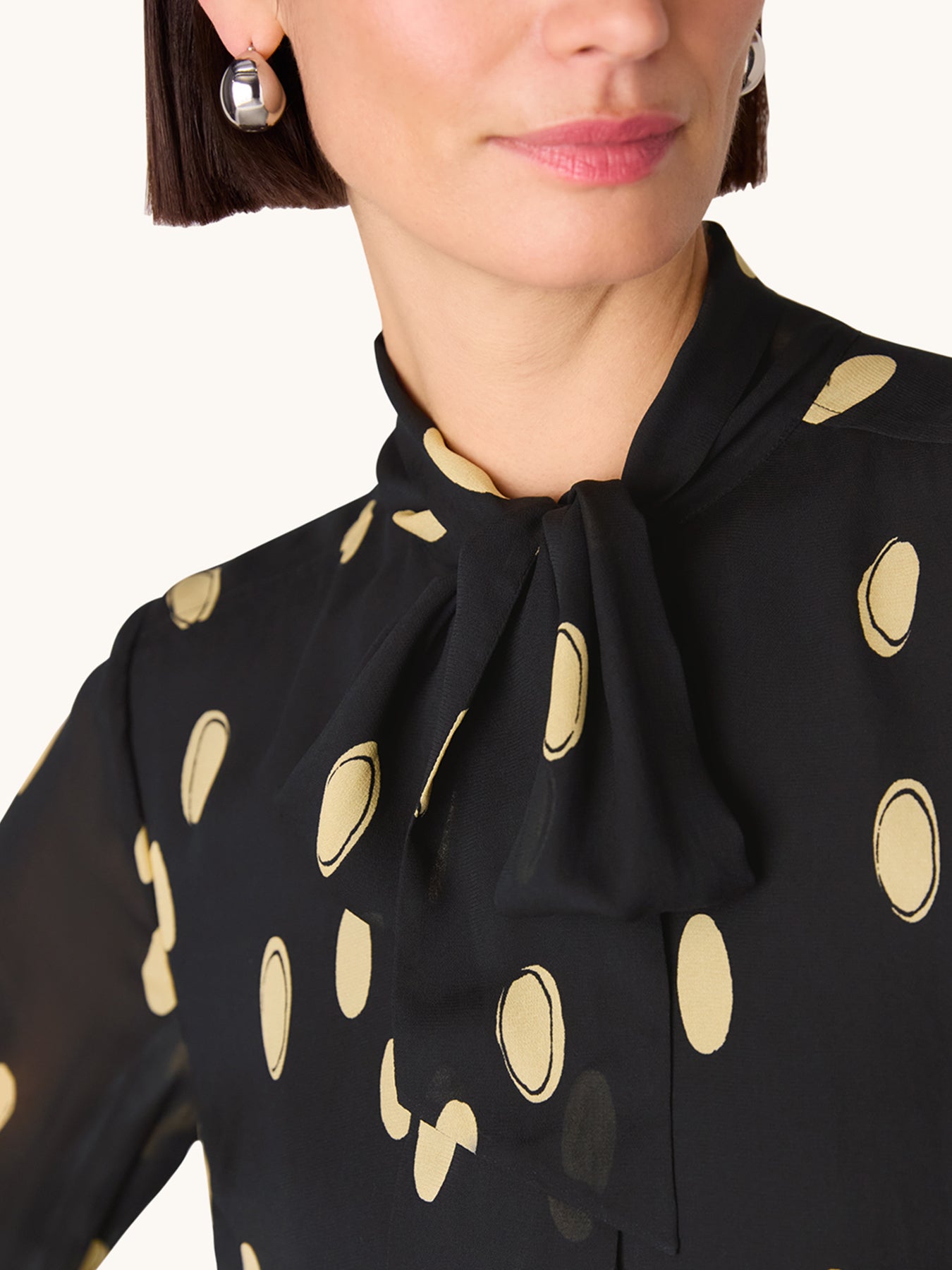 Abstract Spot Tie Neck Blouse Black