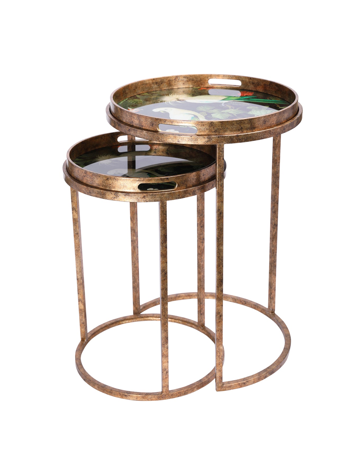 Tropical Birds Tray Tables Set of 2 Gold