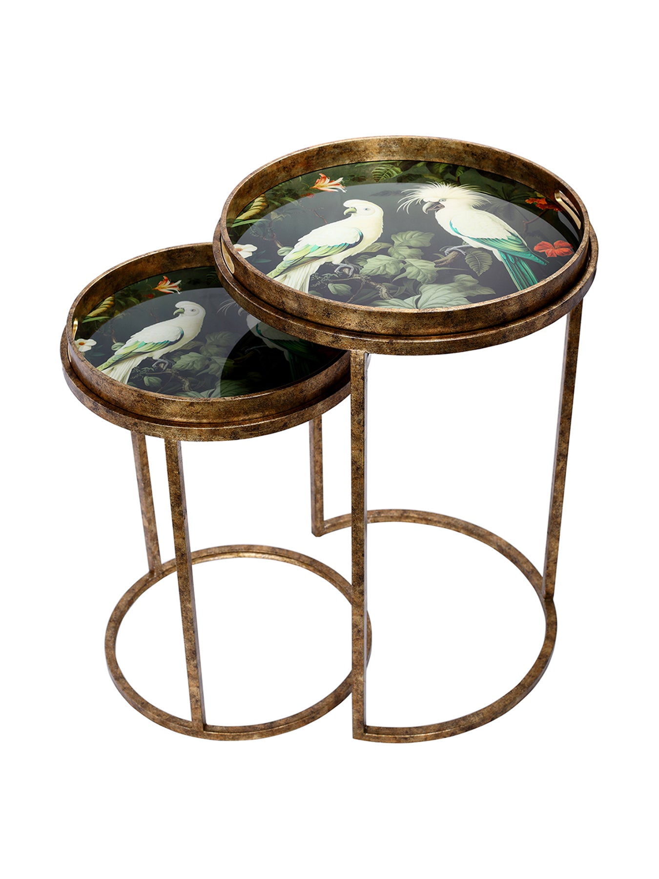 Tropical Birds Tray Tables Set of 2 Gold