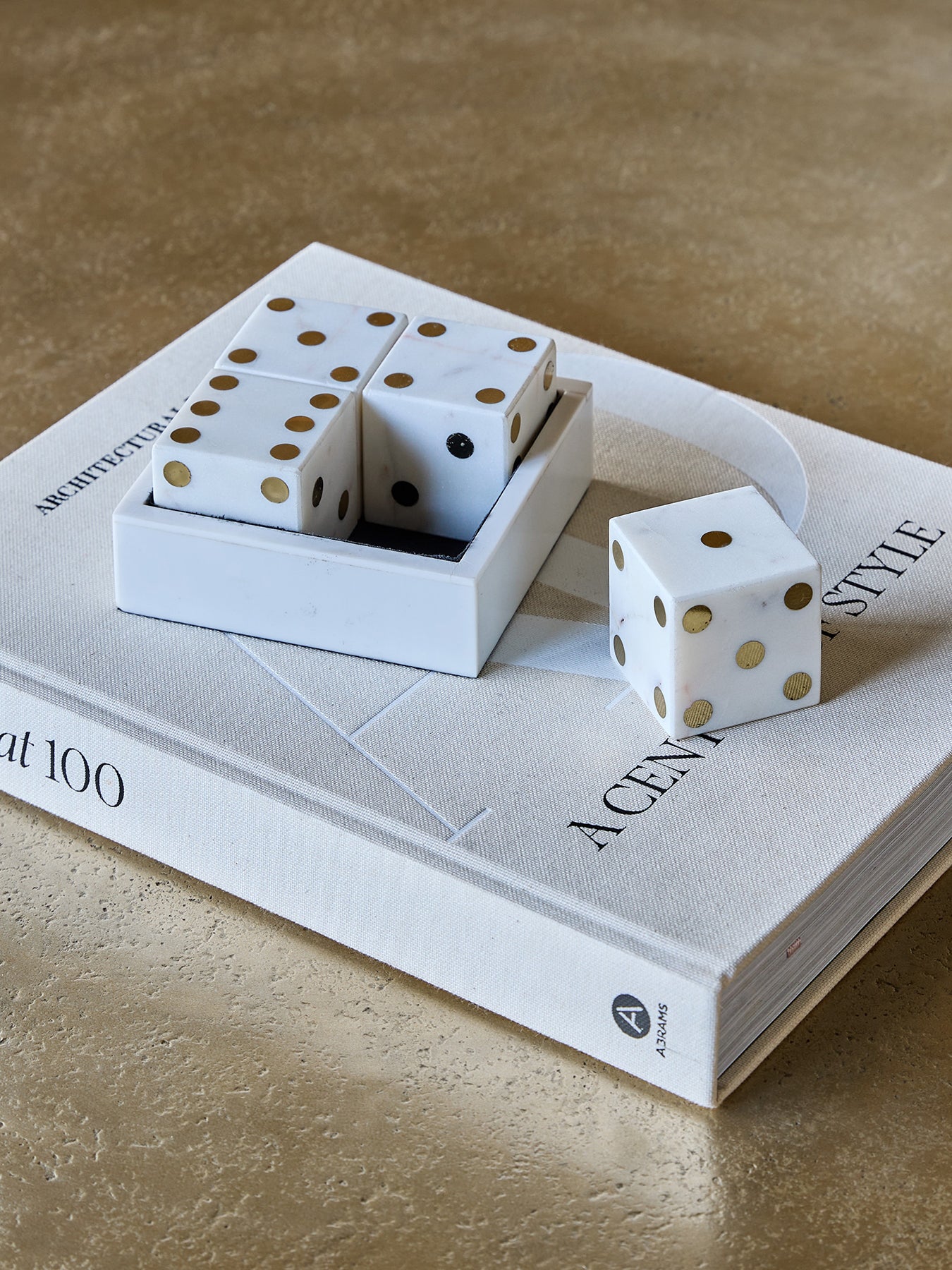 Harris Antique Brass & Marble Dice Set