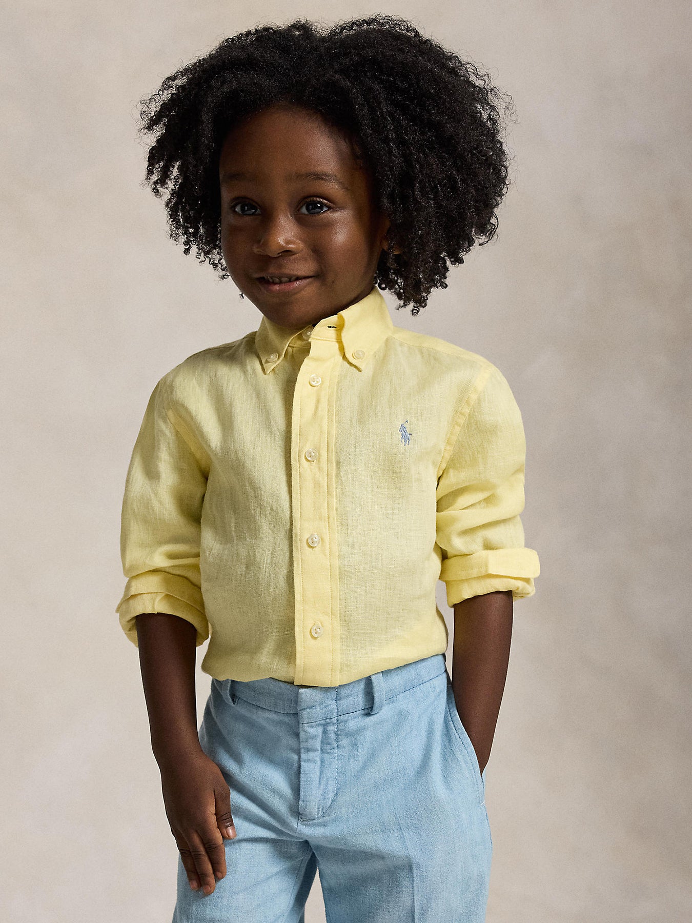 Kids' Linen Sport Shirt Yellow