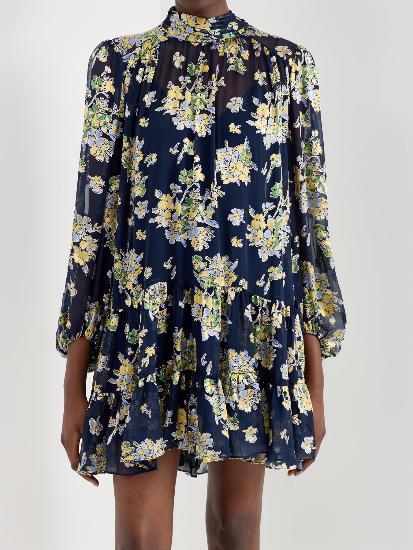 Anaya Dress Bouquet Devoré Navy
