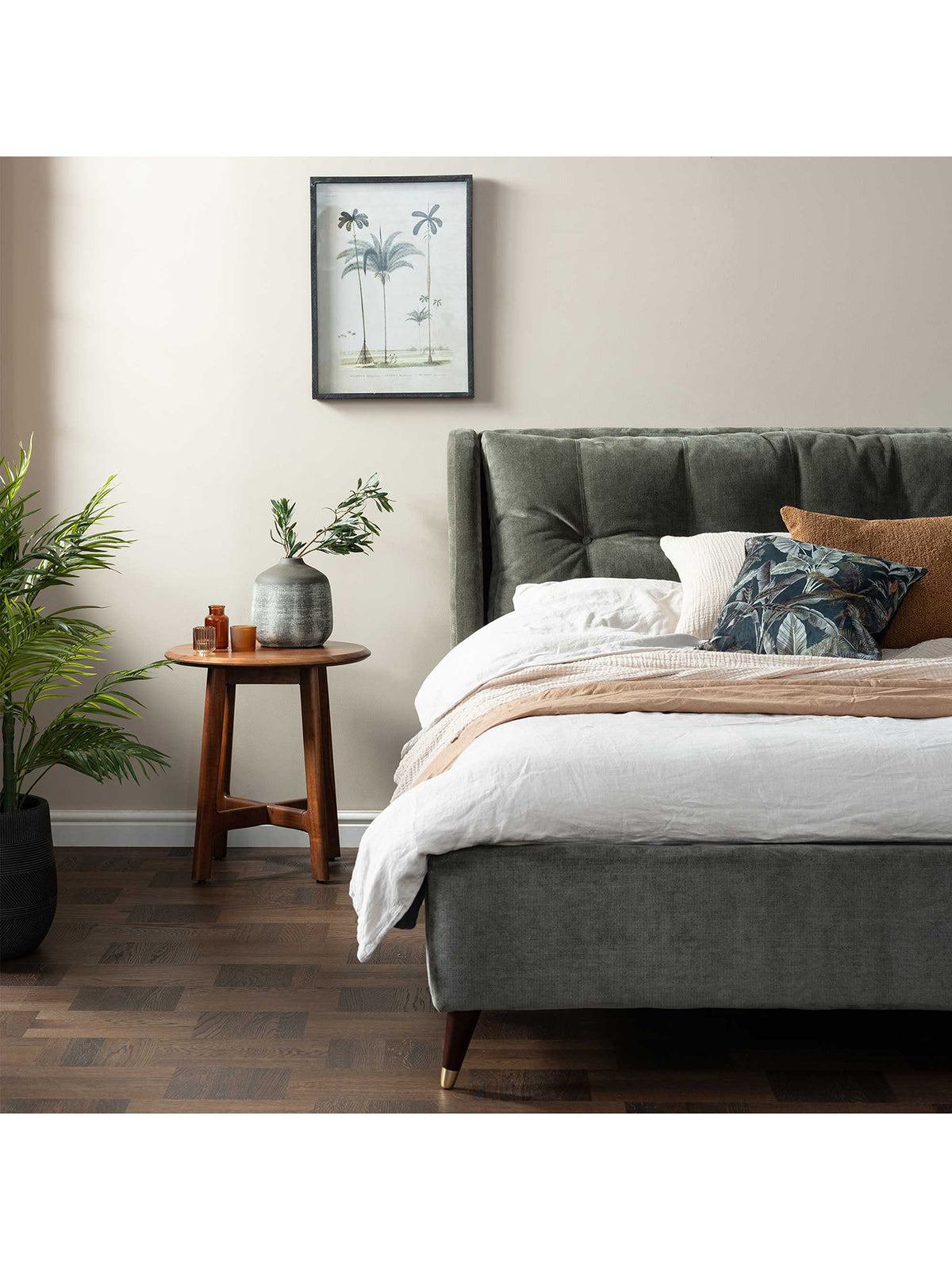 Raul Green Velvet King Bed Frame with Padded Headboard