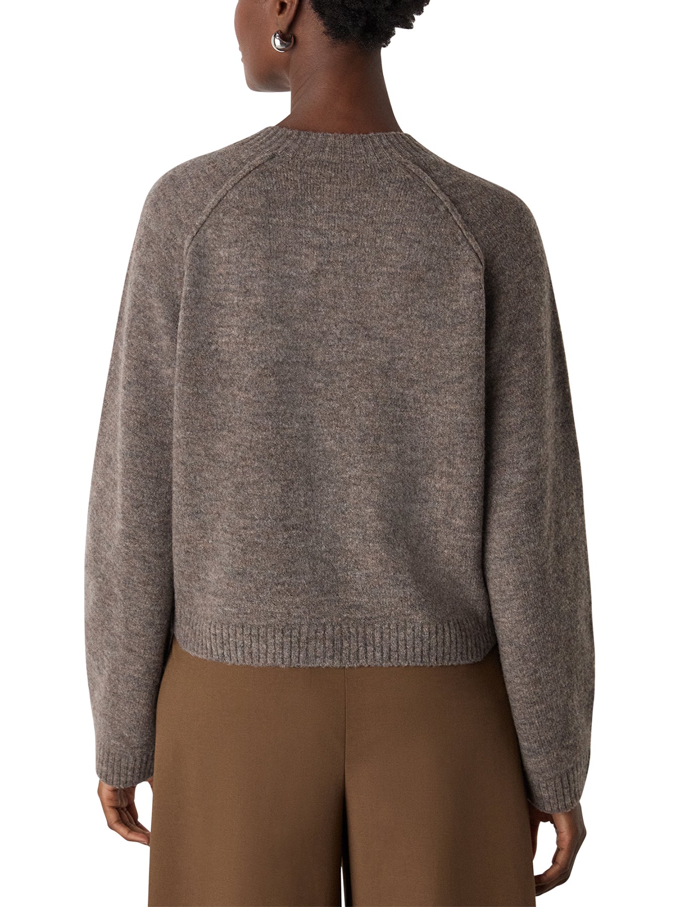 Wool Mix Crew Cardigan Taupe