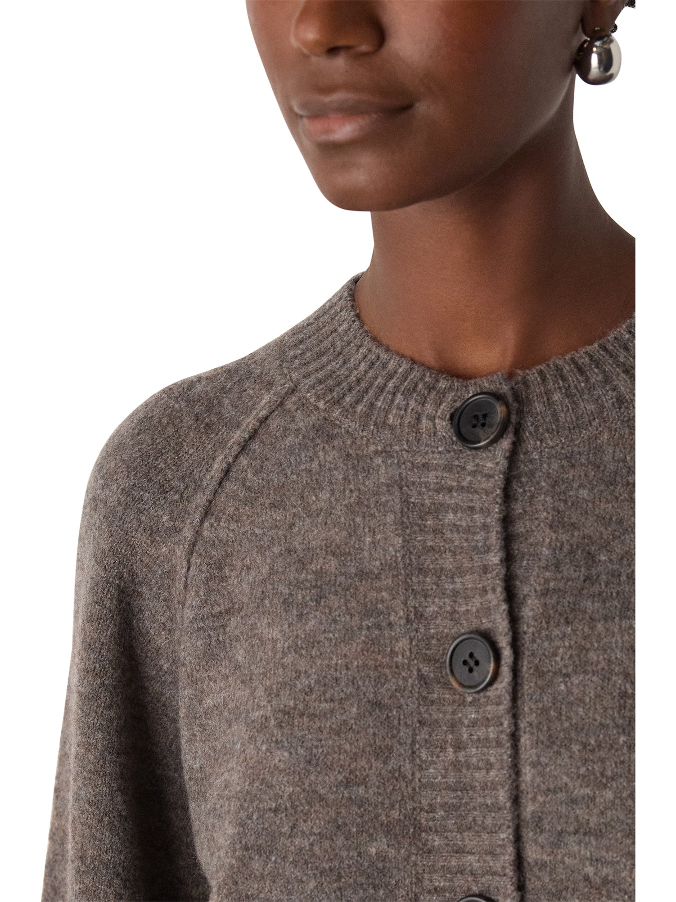 Wool Mix Crew Cardigan Taupe