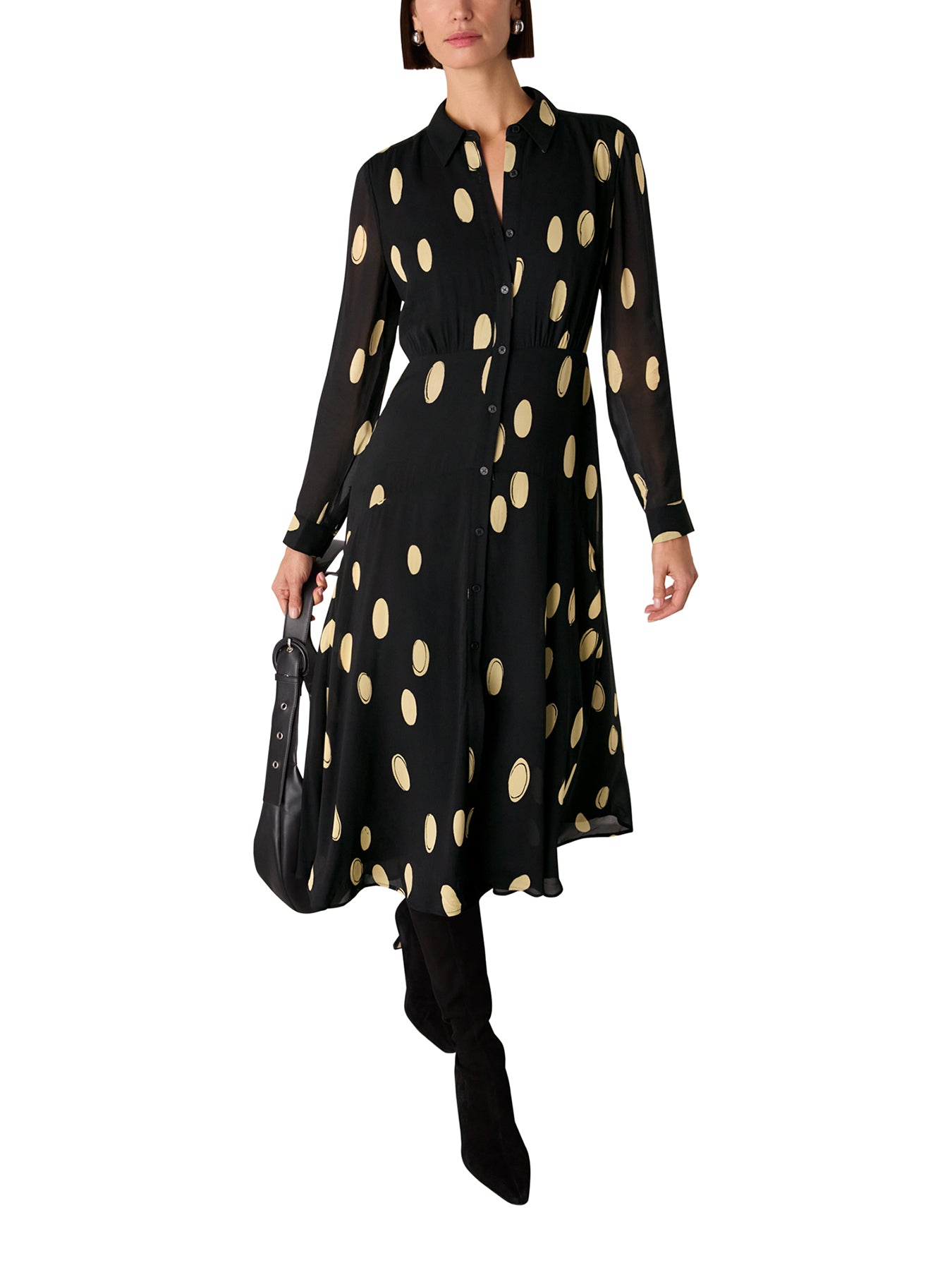 Abstract Spot Shirt Dress Black