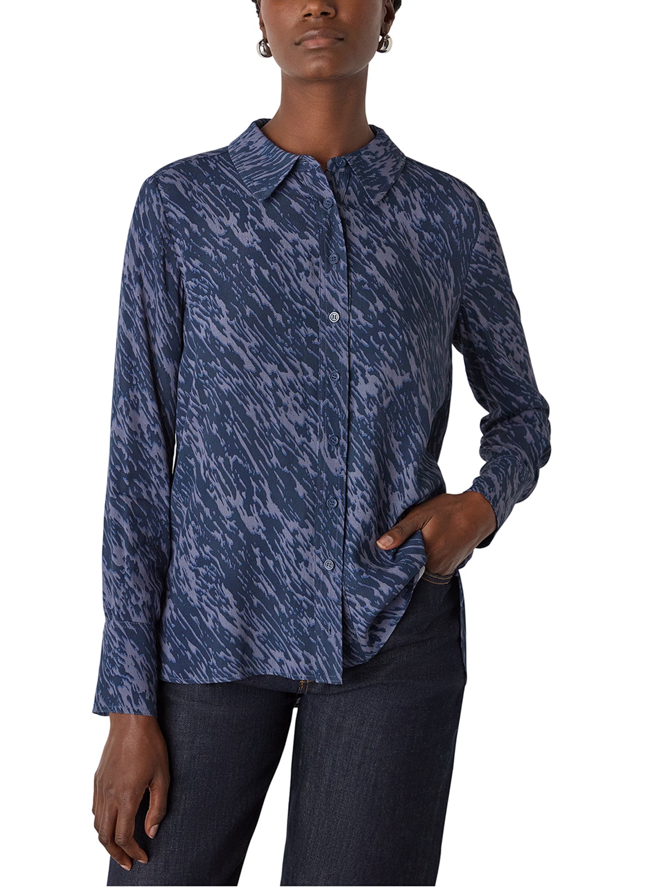 Abstract Marks Collared Shirt Blue