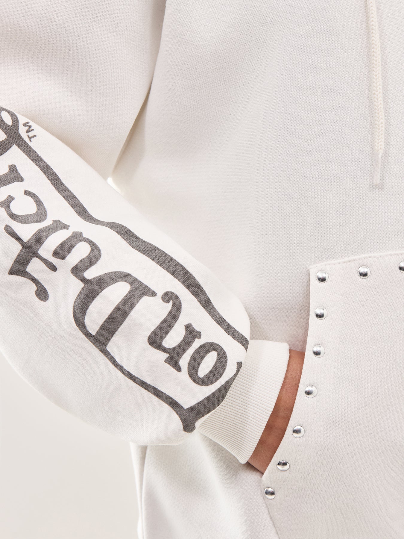 Studded Logo Long-Sleeve Hoodie White