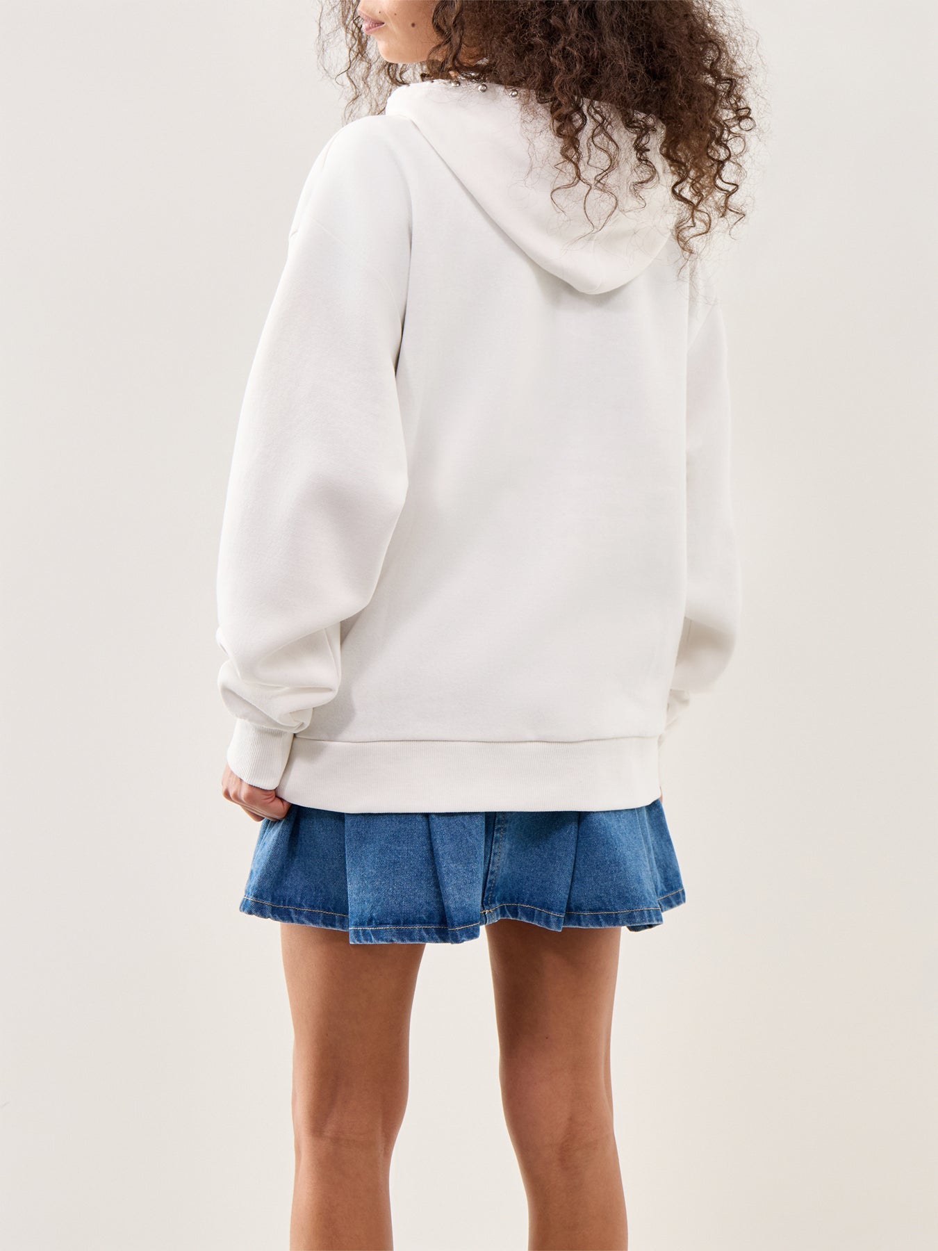Studded Logo Long-Sleeve Hoodie White