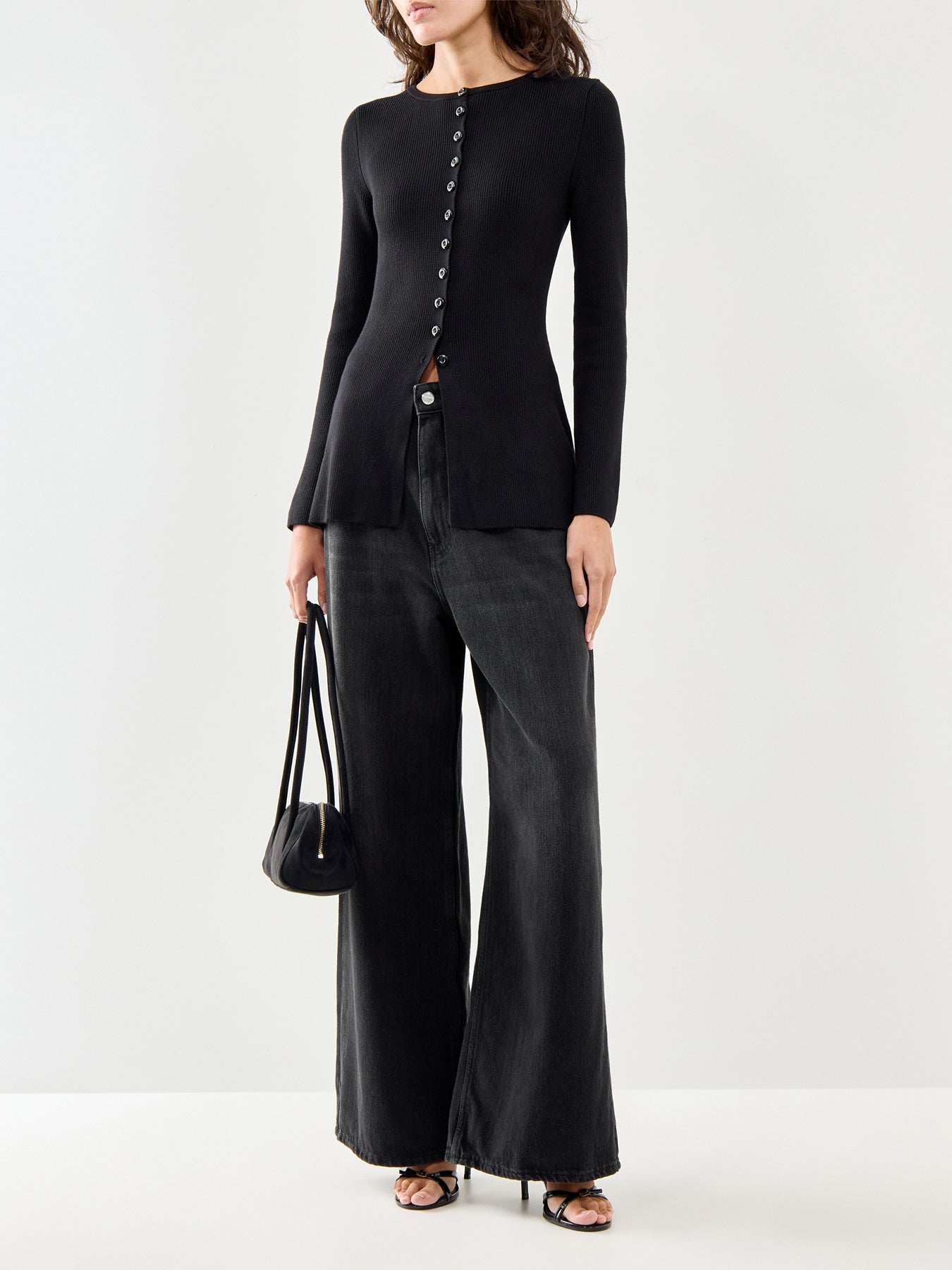 Waisted Long Line Cardigan Black