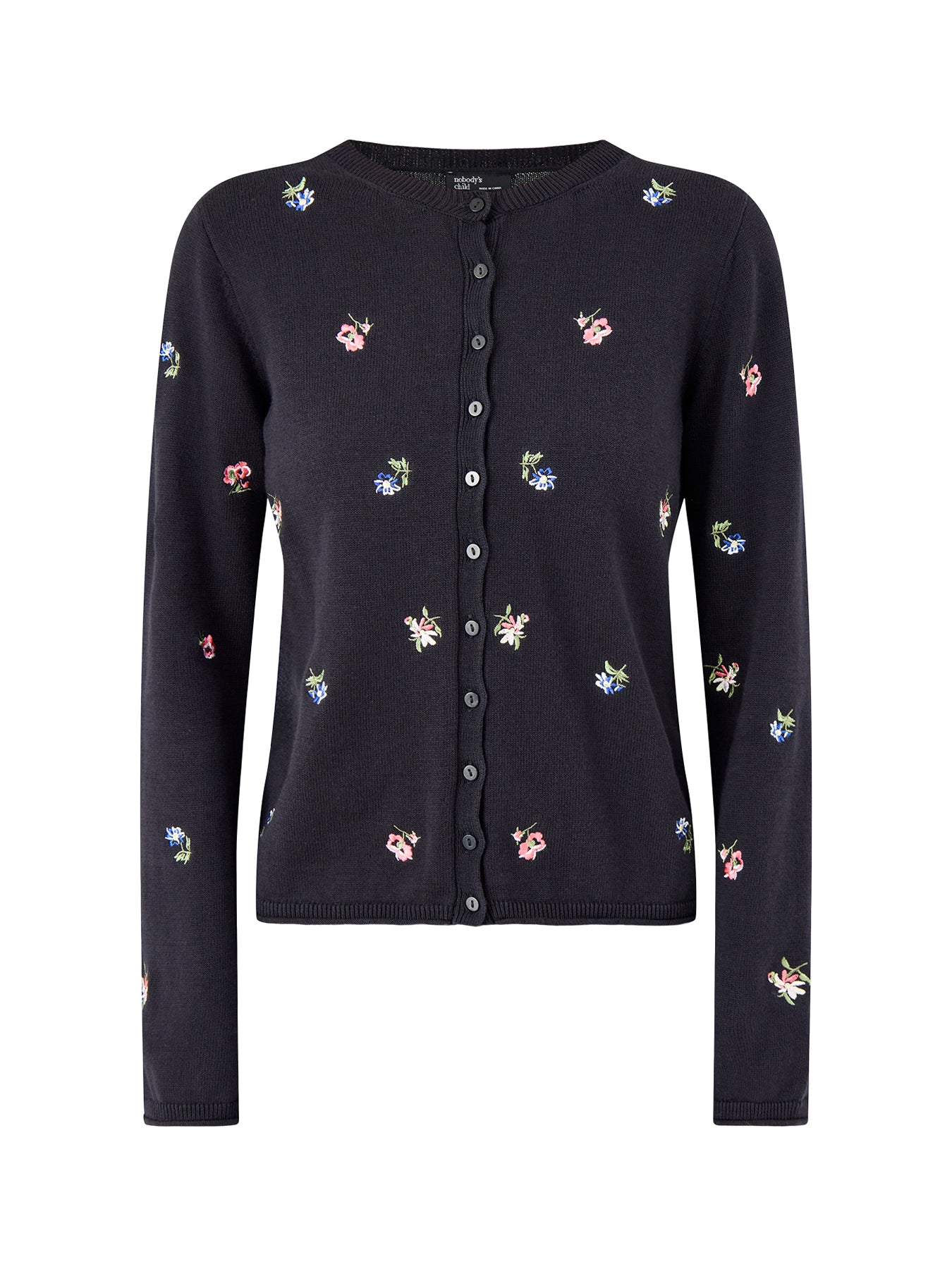 Embroidered Ditsy Cardigan Black