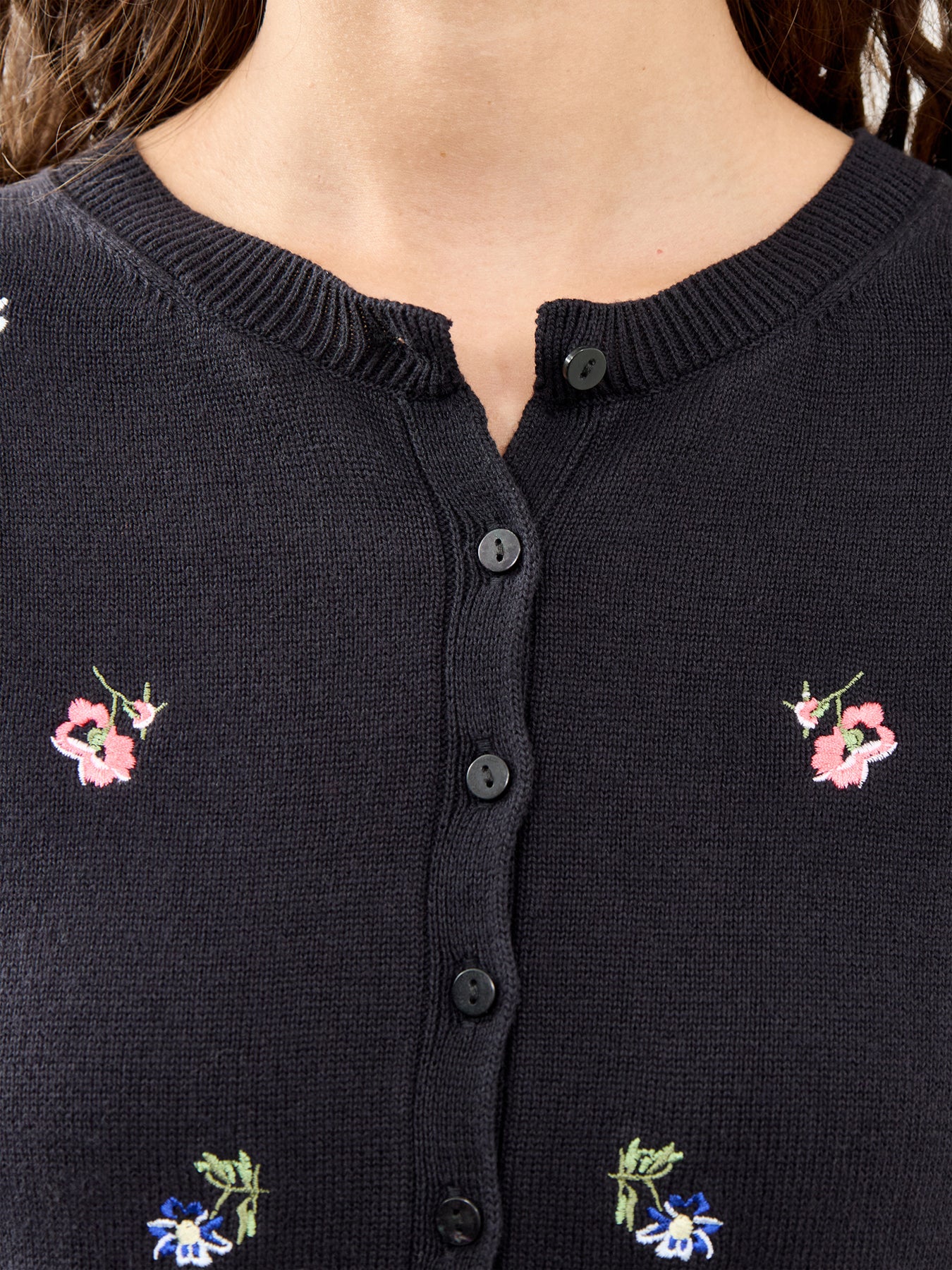 Embroidered Ditsy Cardigan Black
