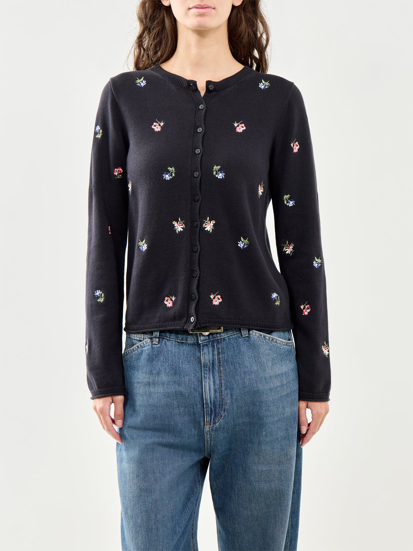 Embroidered Ditsy Cardigan Black