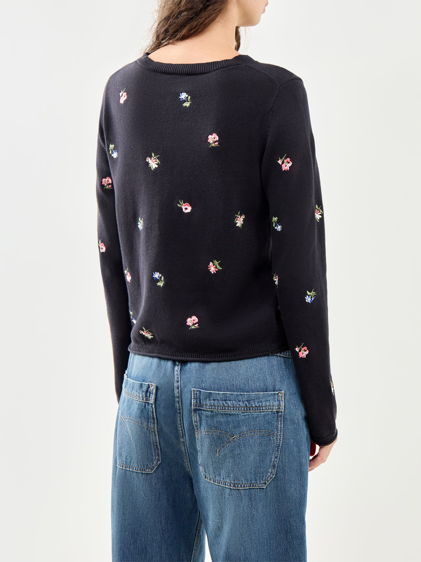 Embroidered Ditsy Cardigan Black
