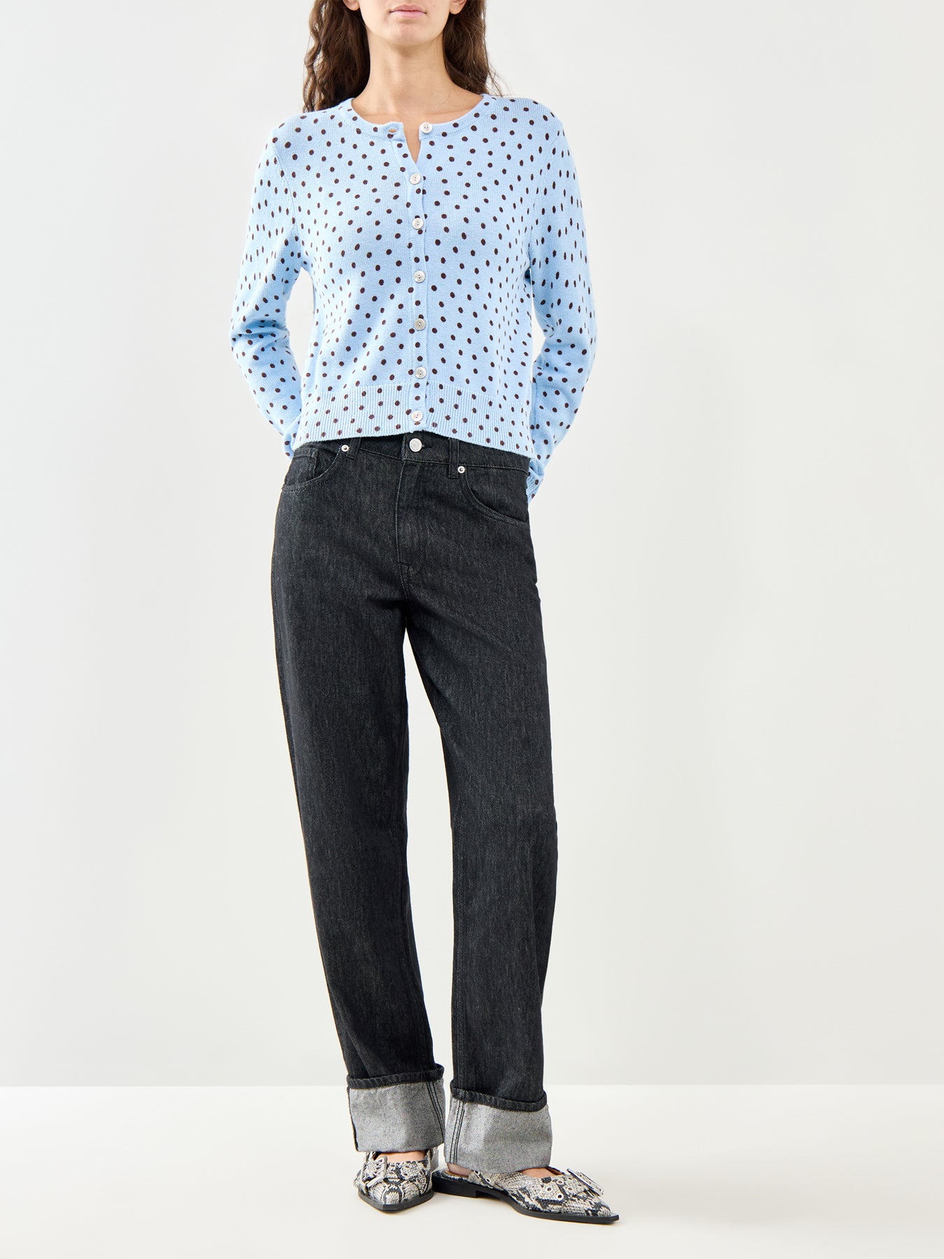 Long Sleeve Spot Printed Cardigan Blue