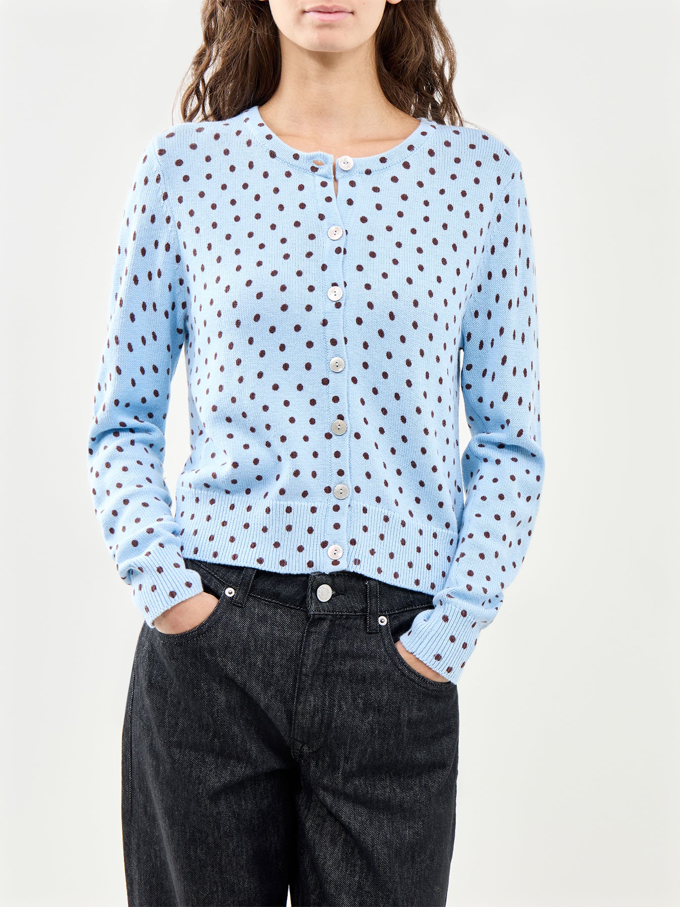 Long Sleeve Spot Printed Cardigan Blue