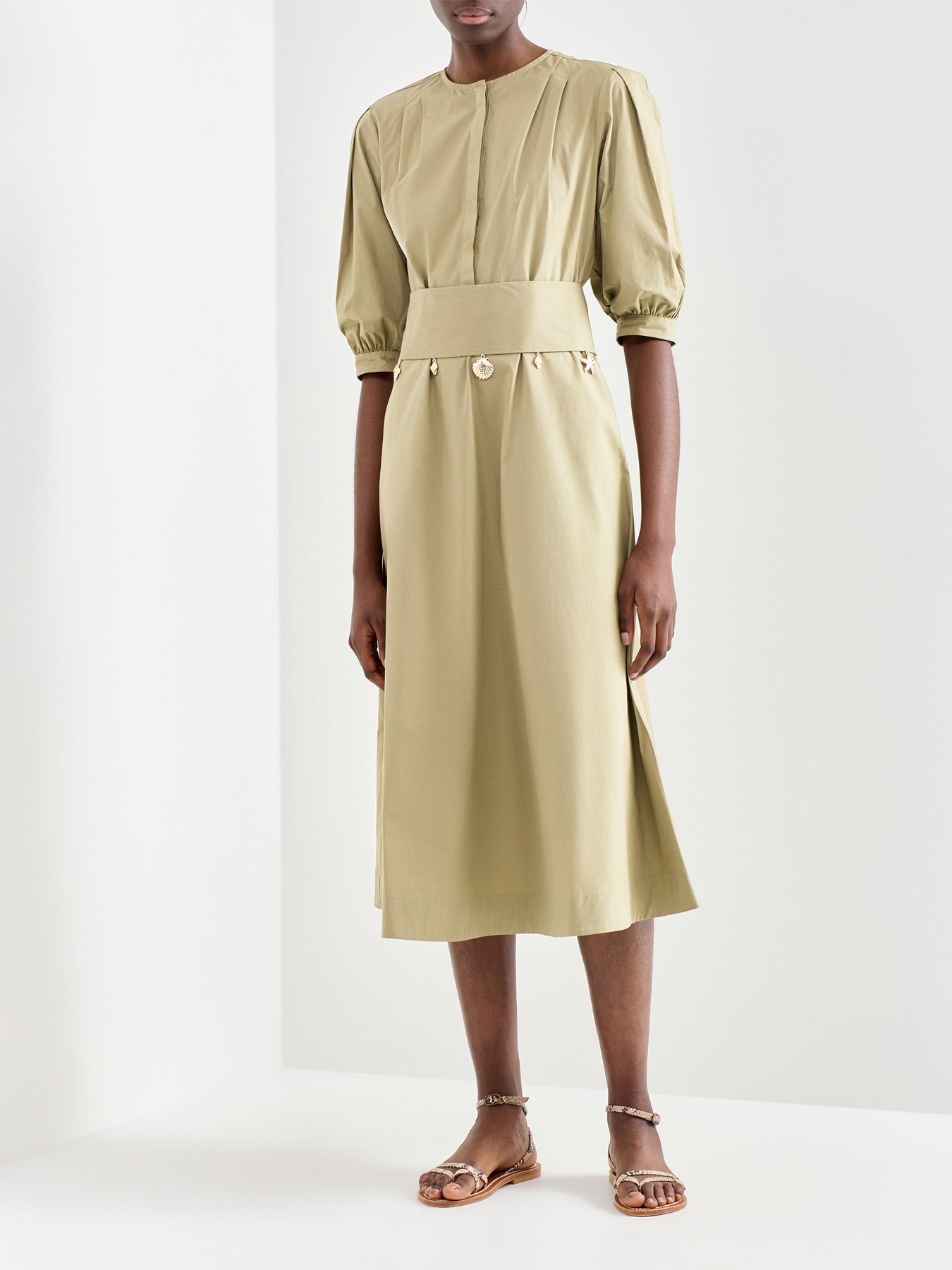 Stecca Fitted Cotton Dress Green