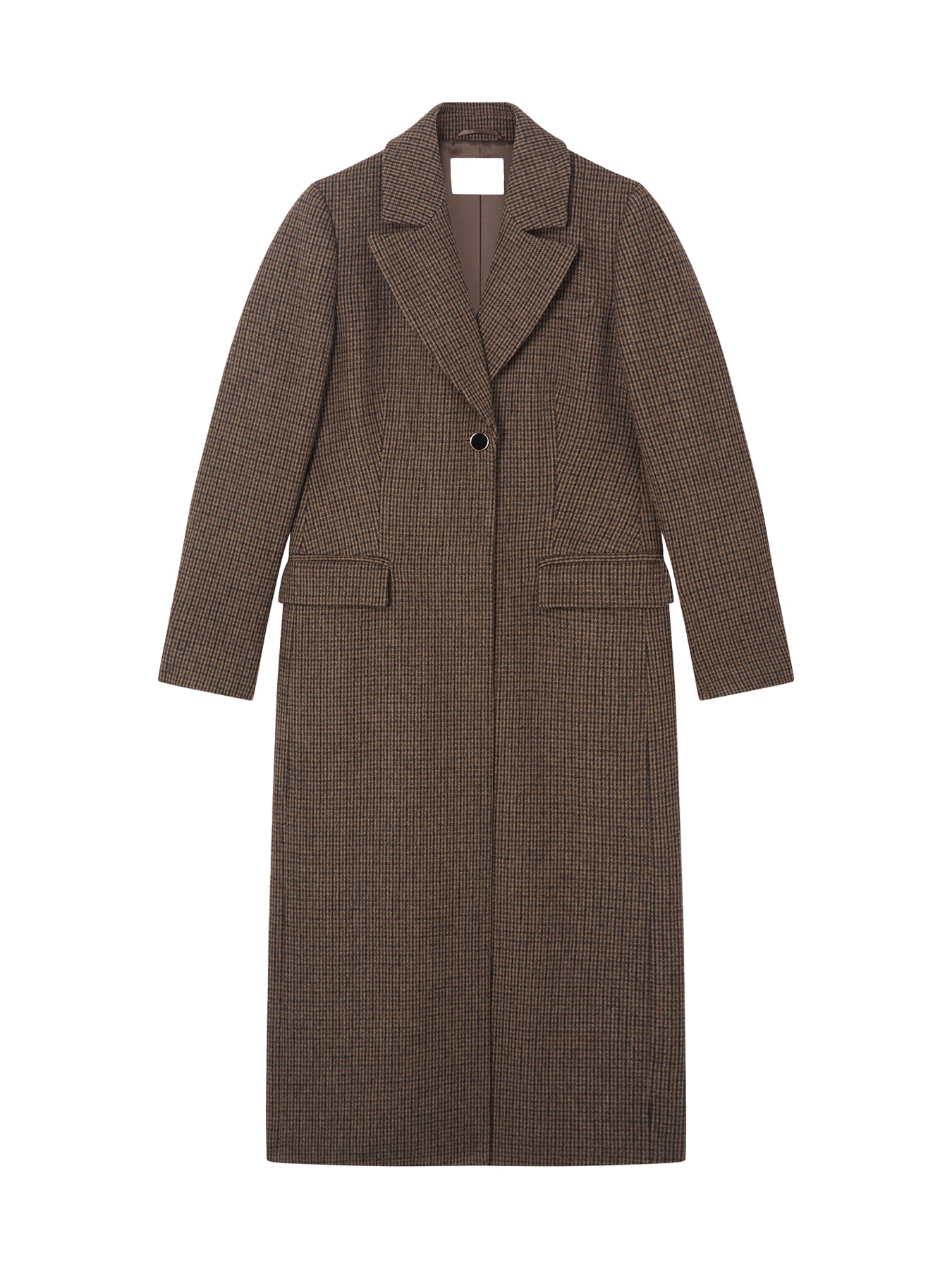Dakota Mini Cheque Virgin Wool Single Breasted Coat Brown