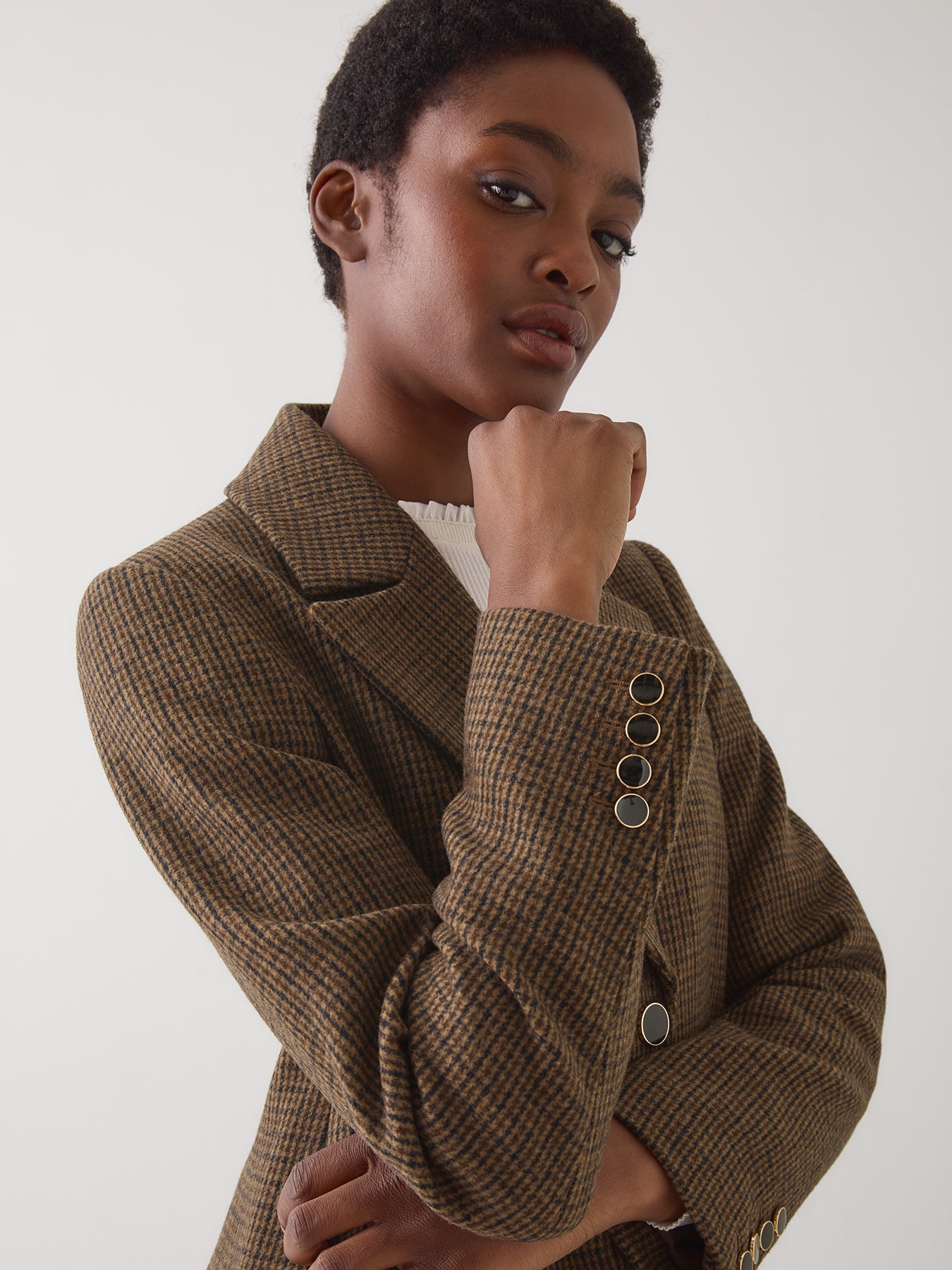 Dakota Mini Cheque Virgin Wool Single Breasted Coat Brown