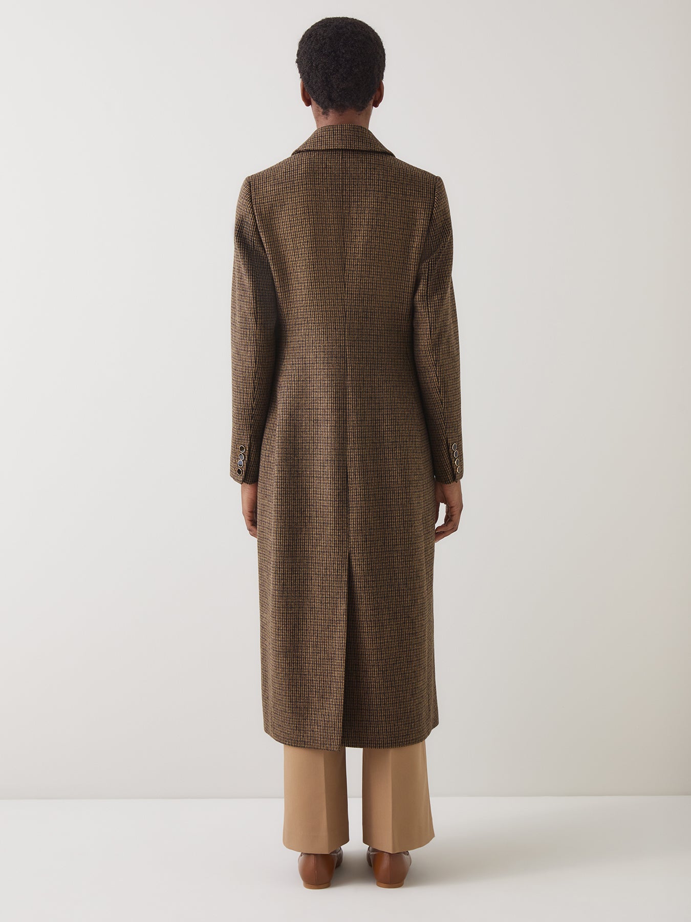 Dakota Mini Cheque Virgin Wool Single Breasted Coat Brown