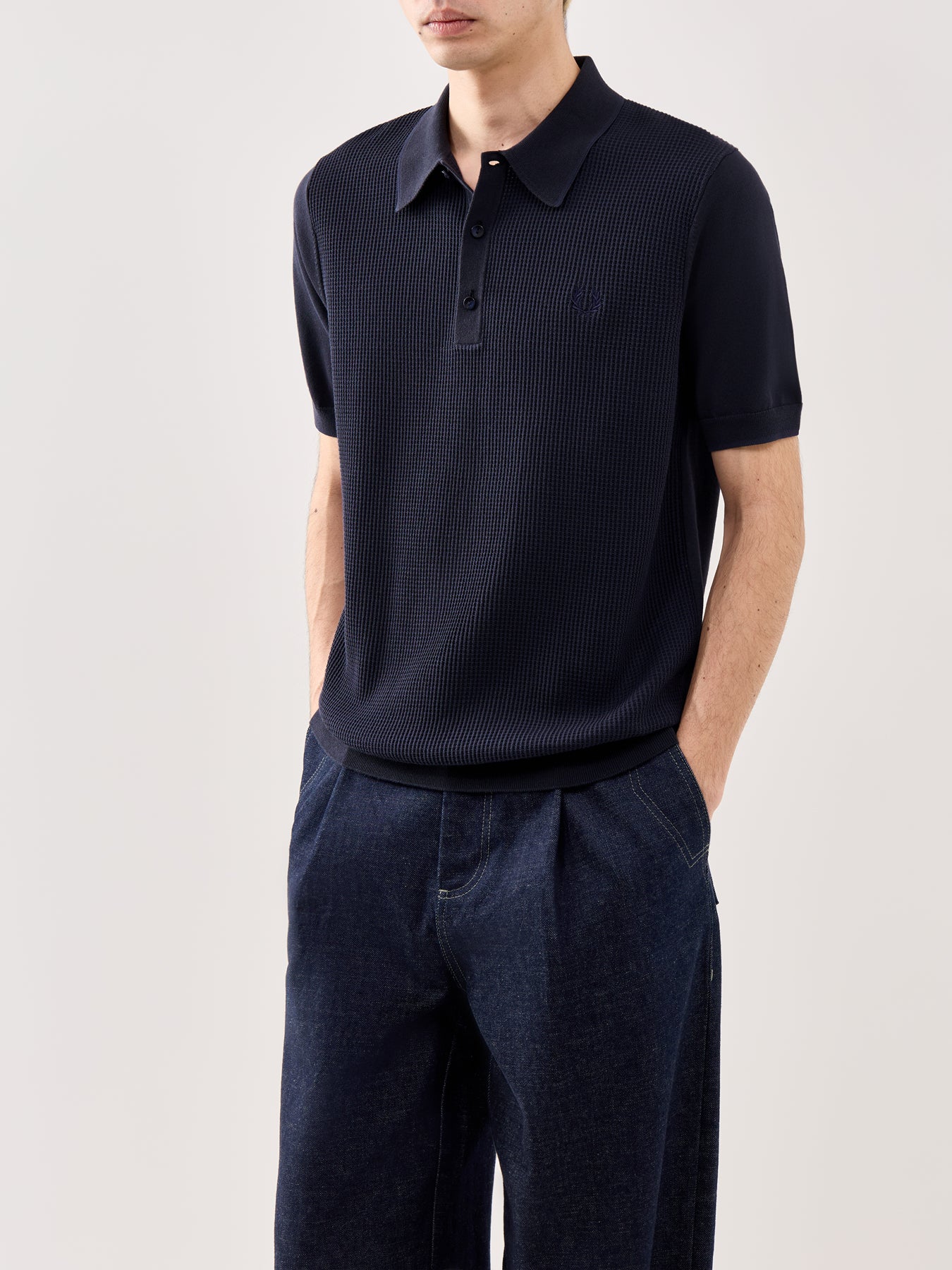 Tonic Waffle Knitted Polo Navy