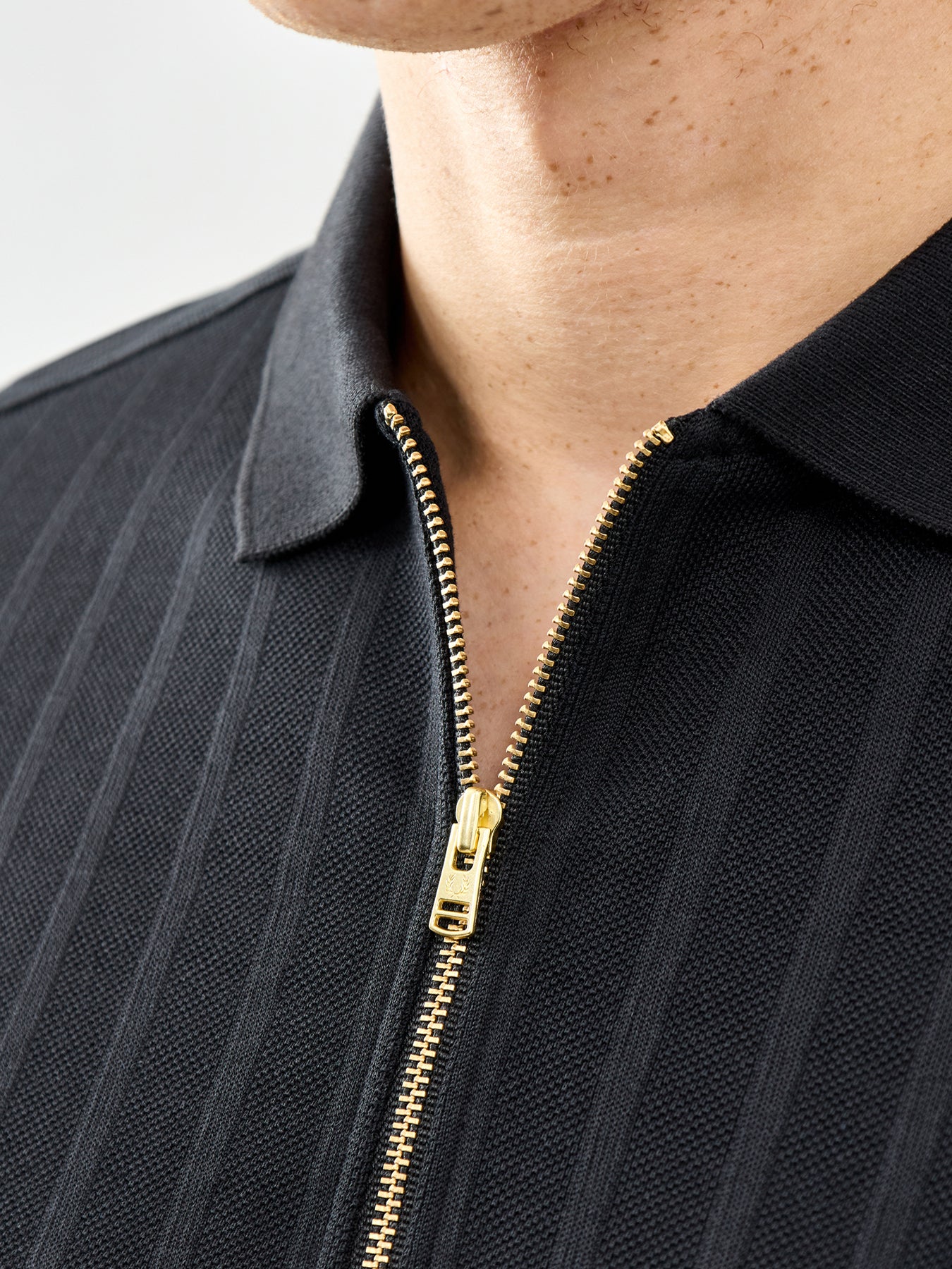 Striped Zip Polo Shirt Black