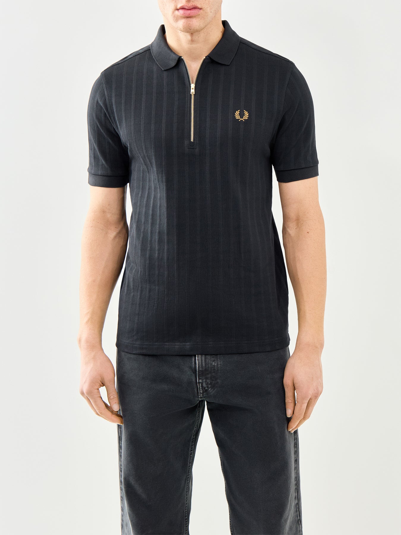 Striped Zip Polo Shirt Black