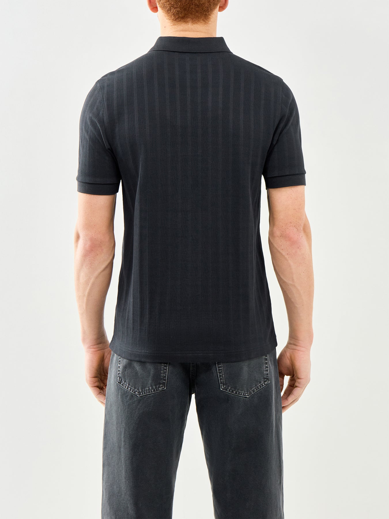 Striped Zip Polo Shirt Black