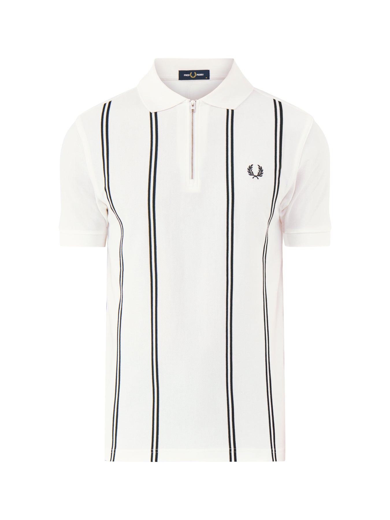 Vertical Stripe Zip Polo Shirt White