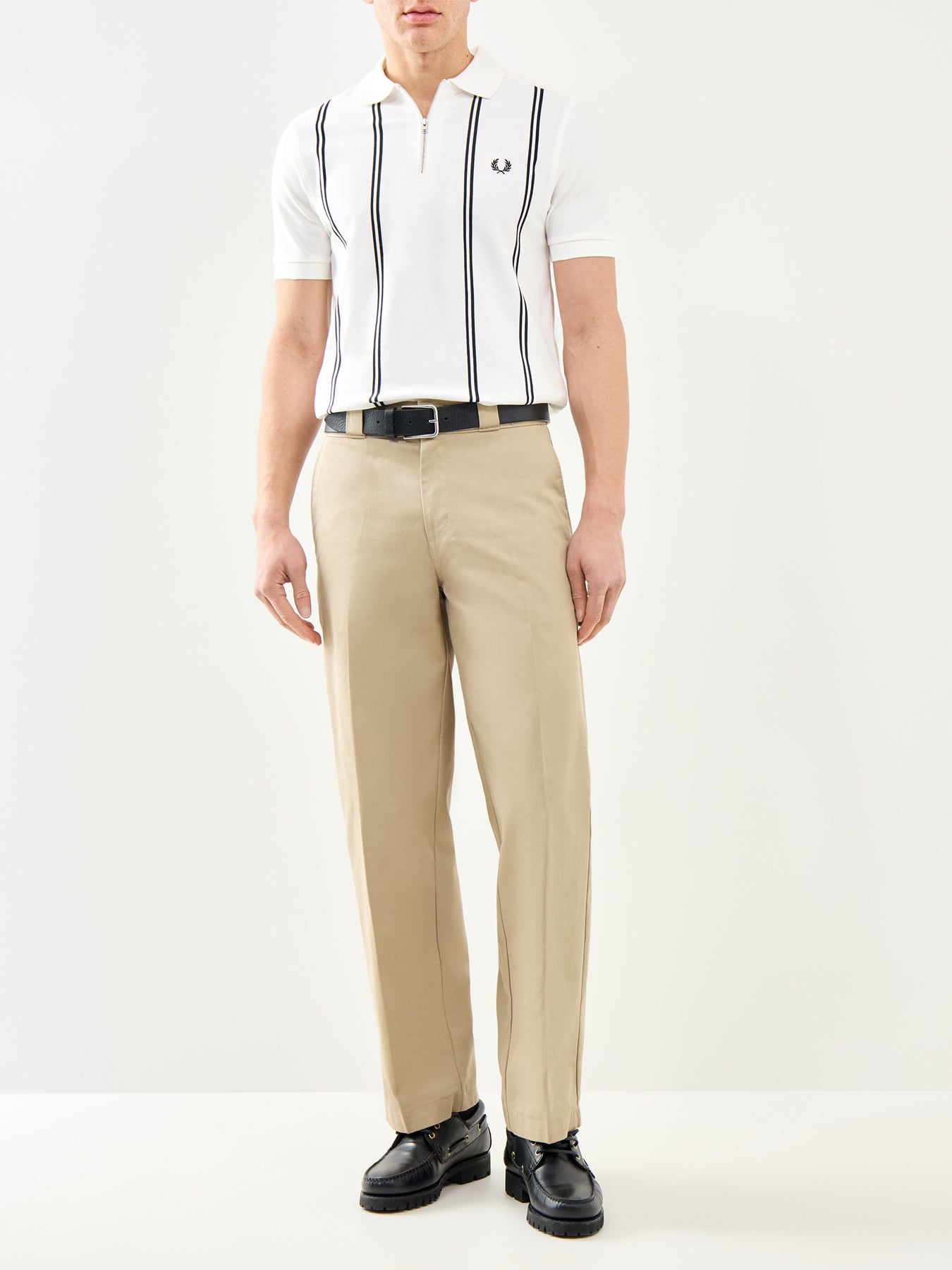 Vertical Stripe Zip Polo Shirt White