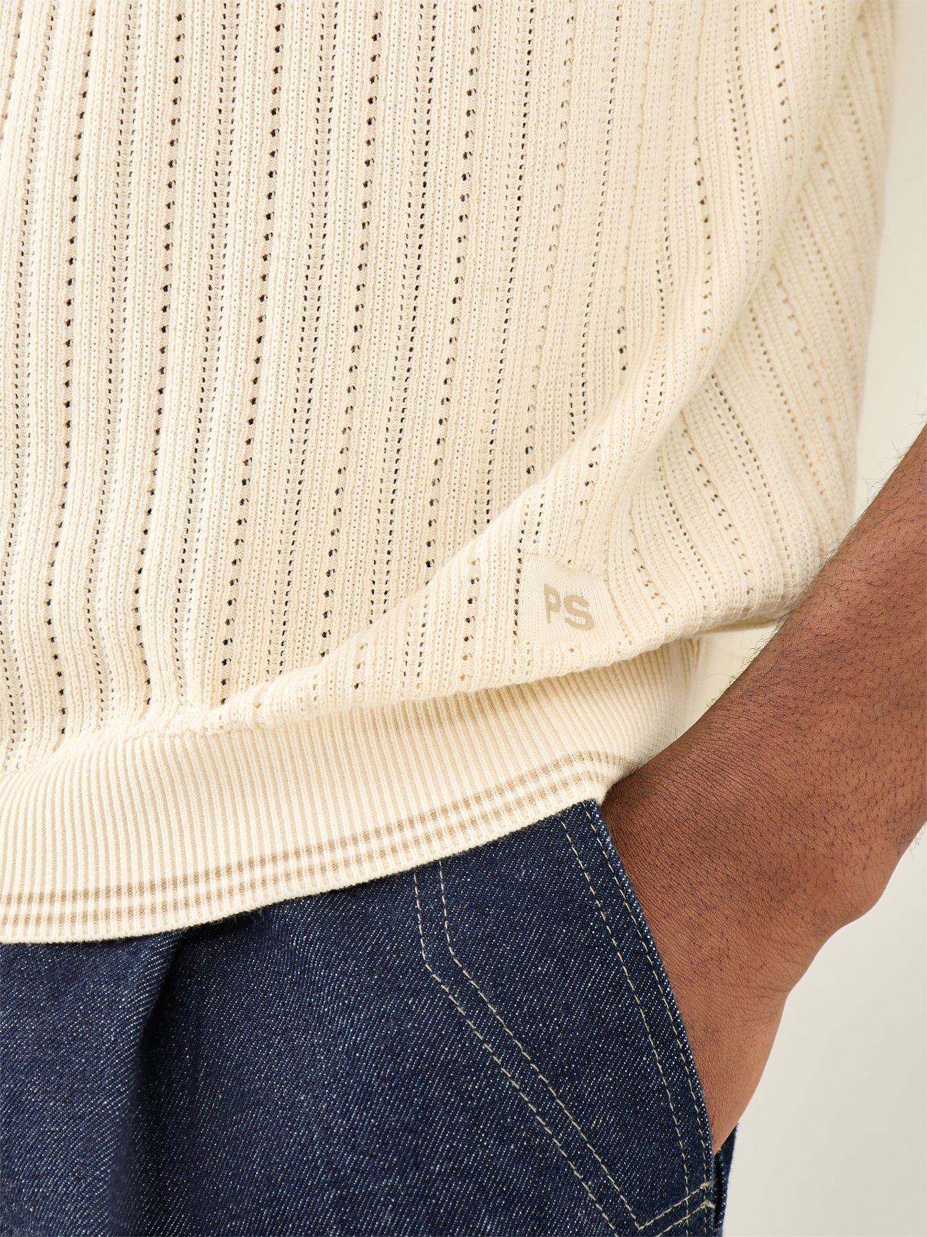 Crochet Knitted Polo Shirt White