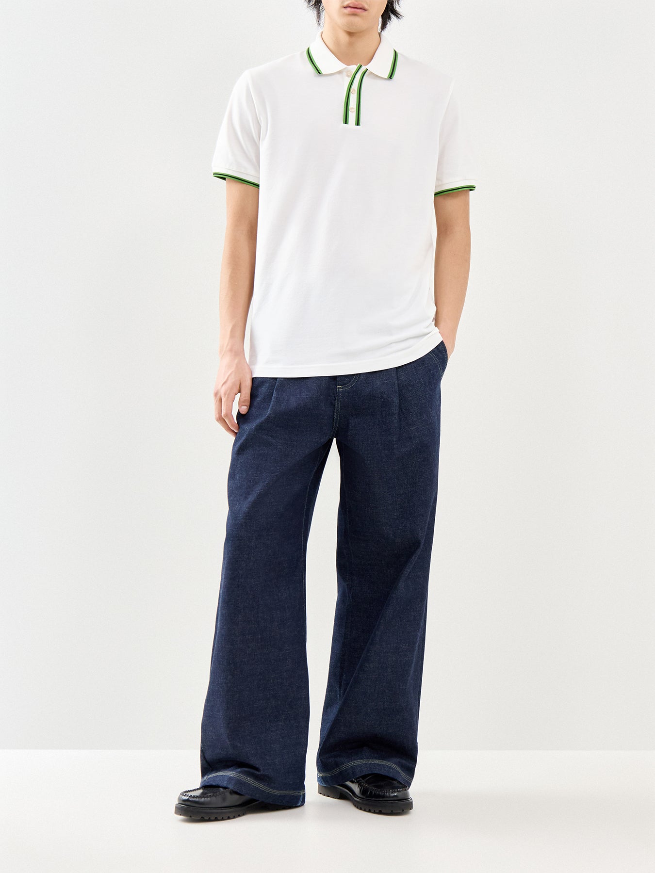 Plaque Stripe Polo Shirt White