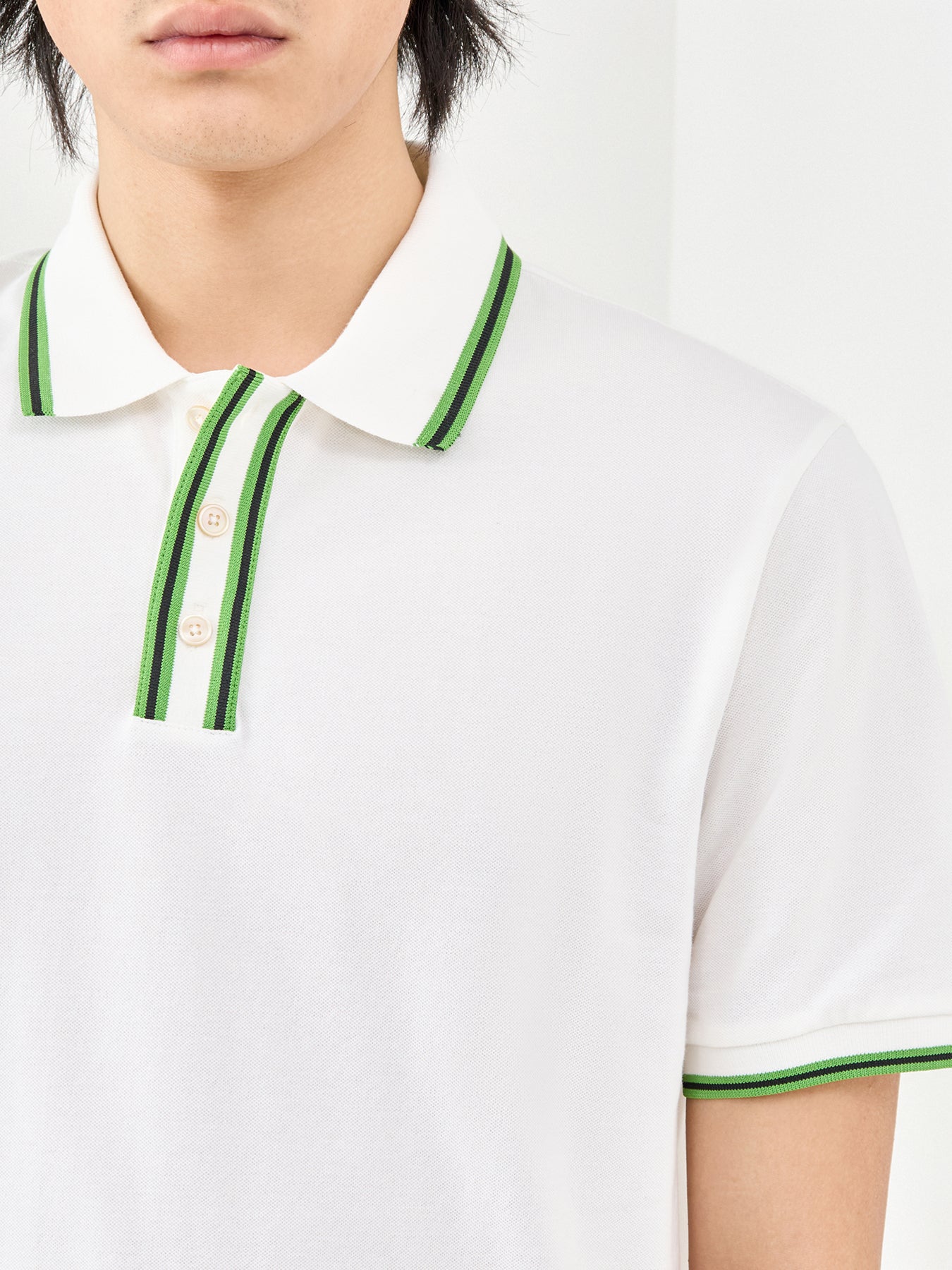Plaque Stripe Polo Shirt White