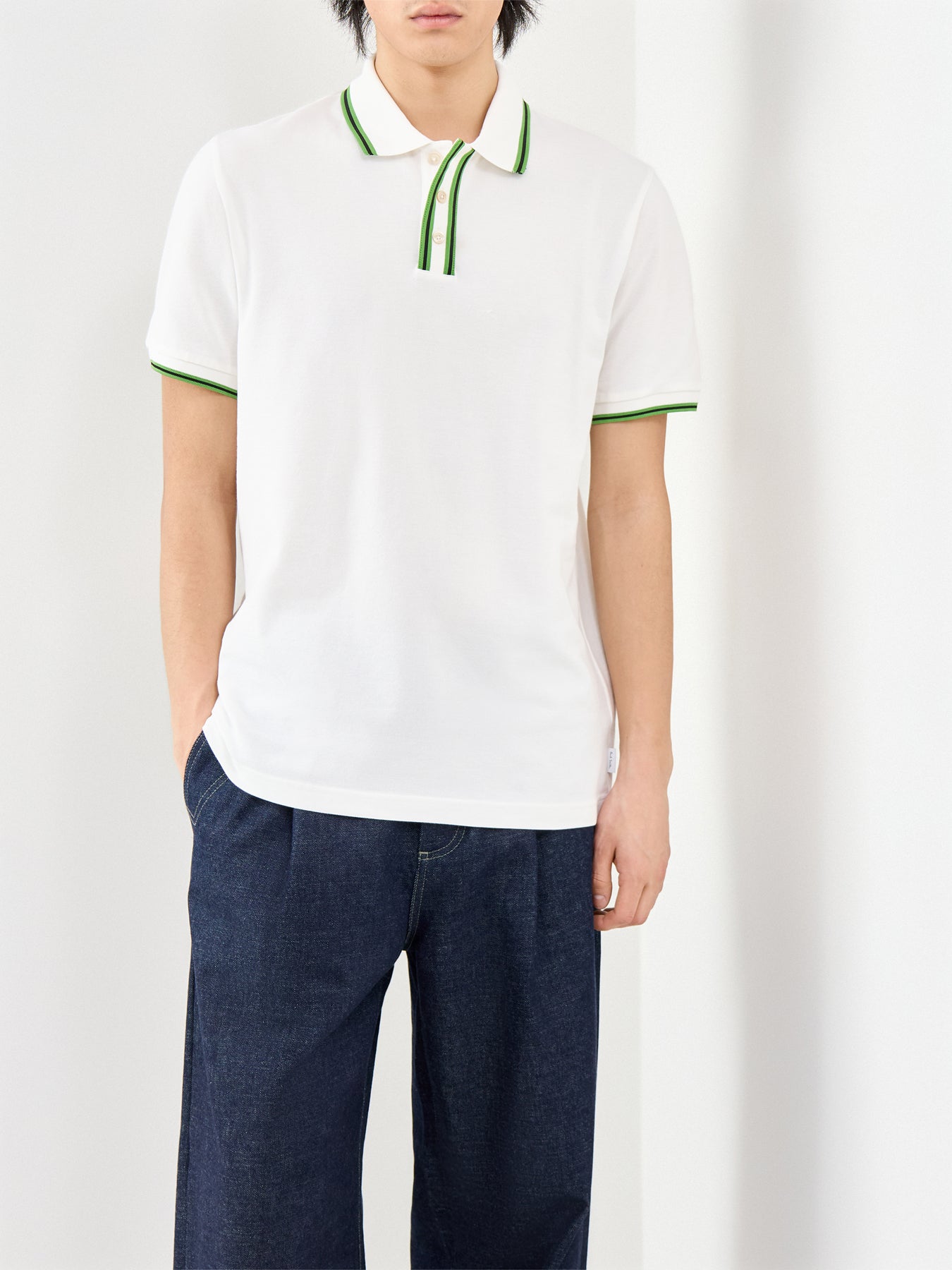 Plaque Stripe Polo Shirt White
