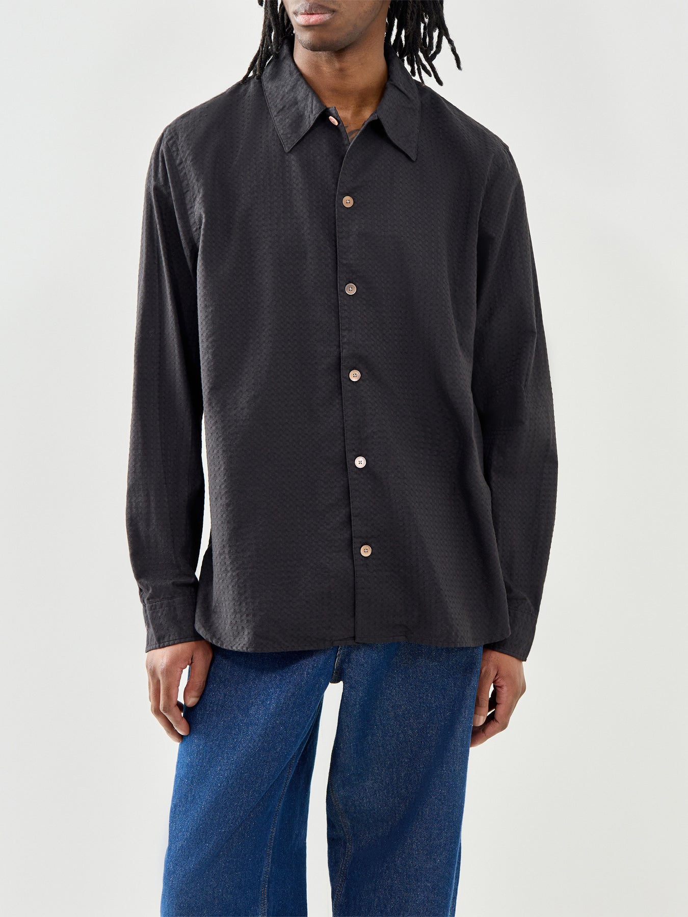 PS Paul Smith Embroidered Neps Cotton Shirt Black