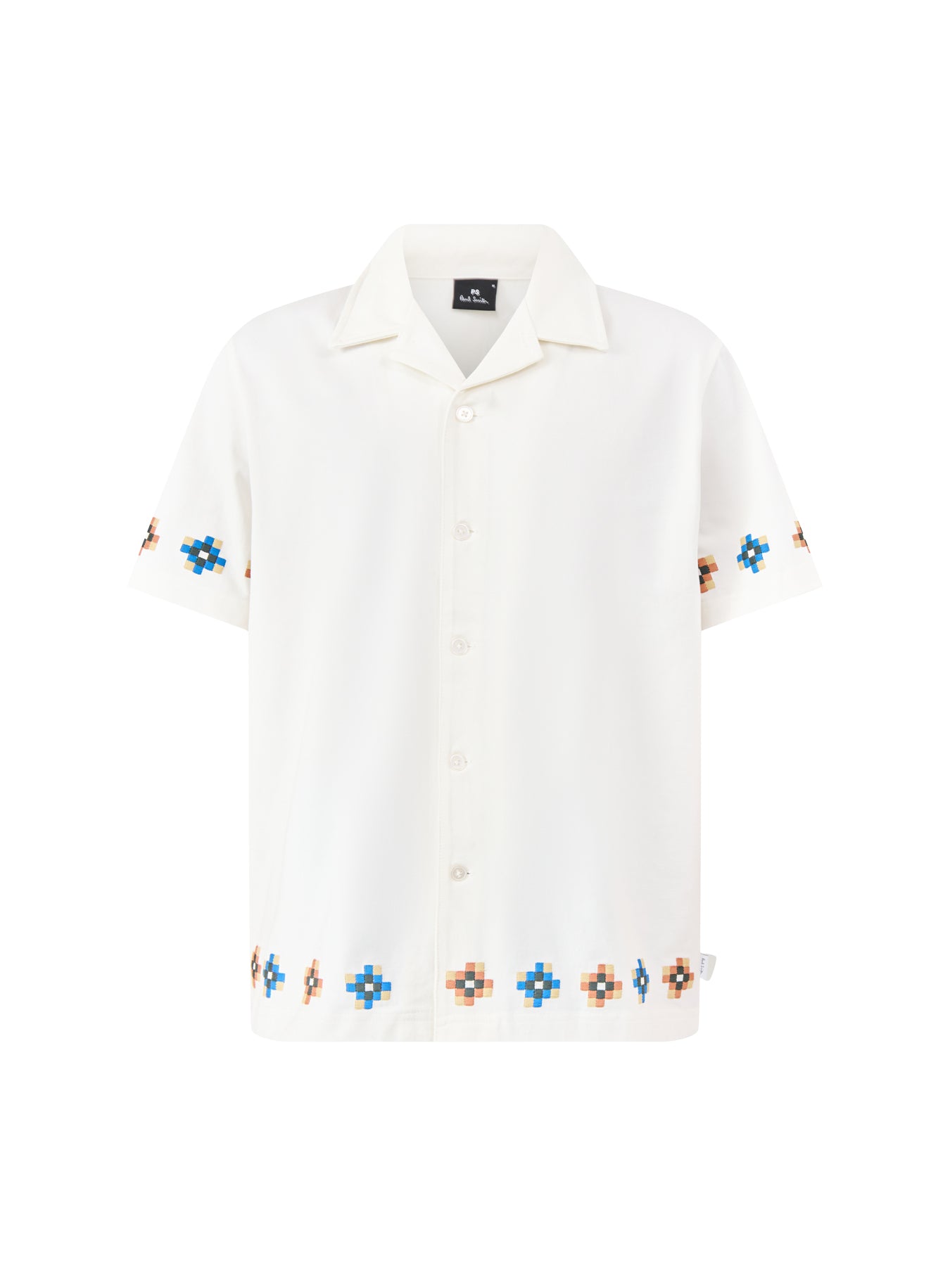 Tiles Embroidered Short Sleeve Shirt White