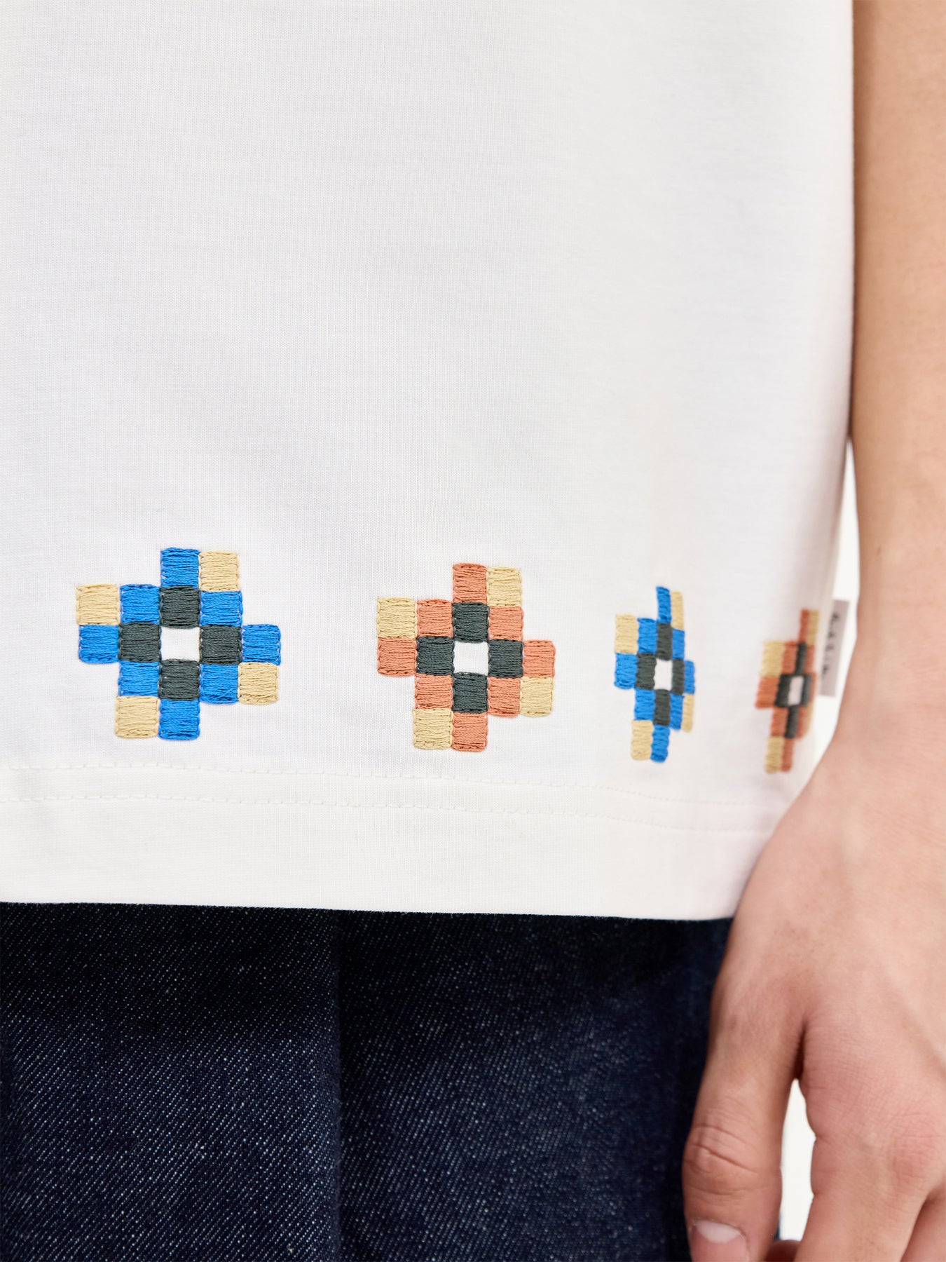 Tiles Embroidered Short Sleeve Shirt White