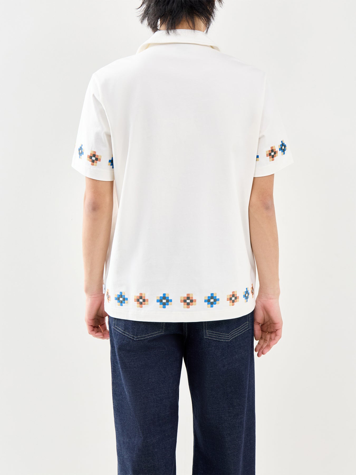 Tiles Embroidered Short Sleeve Shirt White